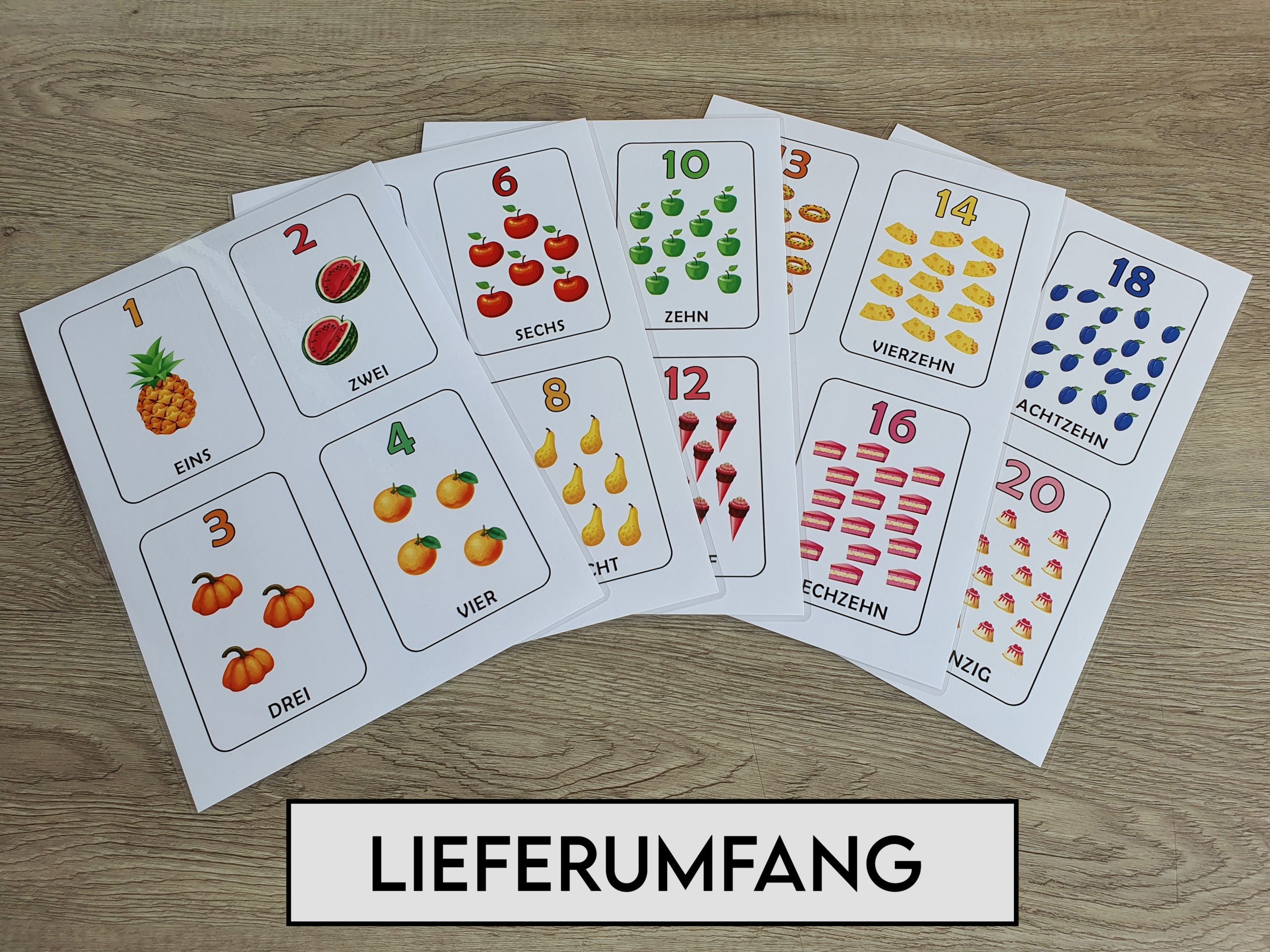 Zahlen von 1-20 laminiert