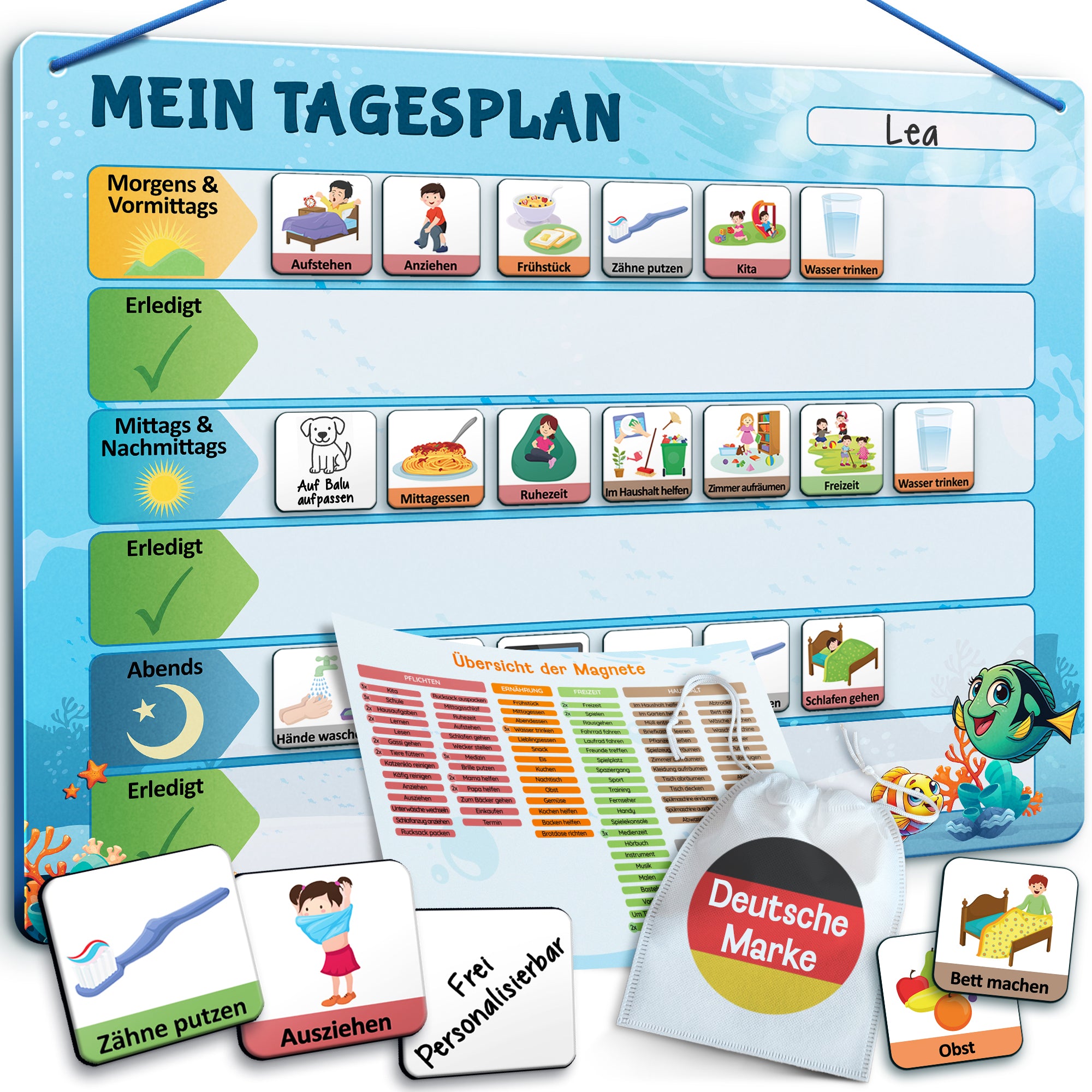 LIKARTO® Tagesplaner - Montessori Aufgabenplaner & Magnettafel blau