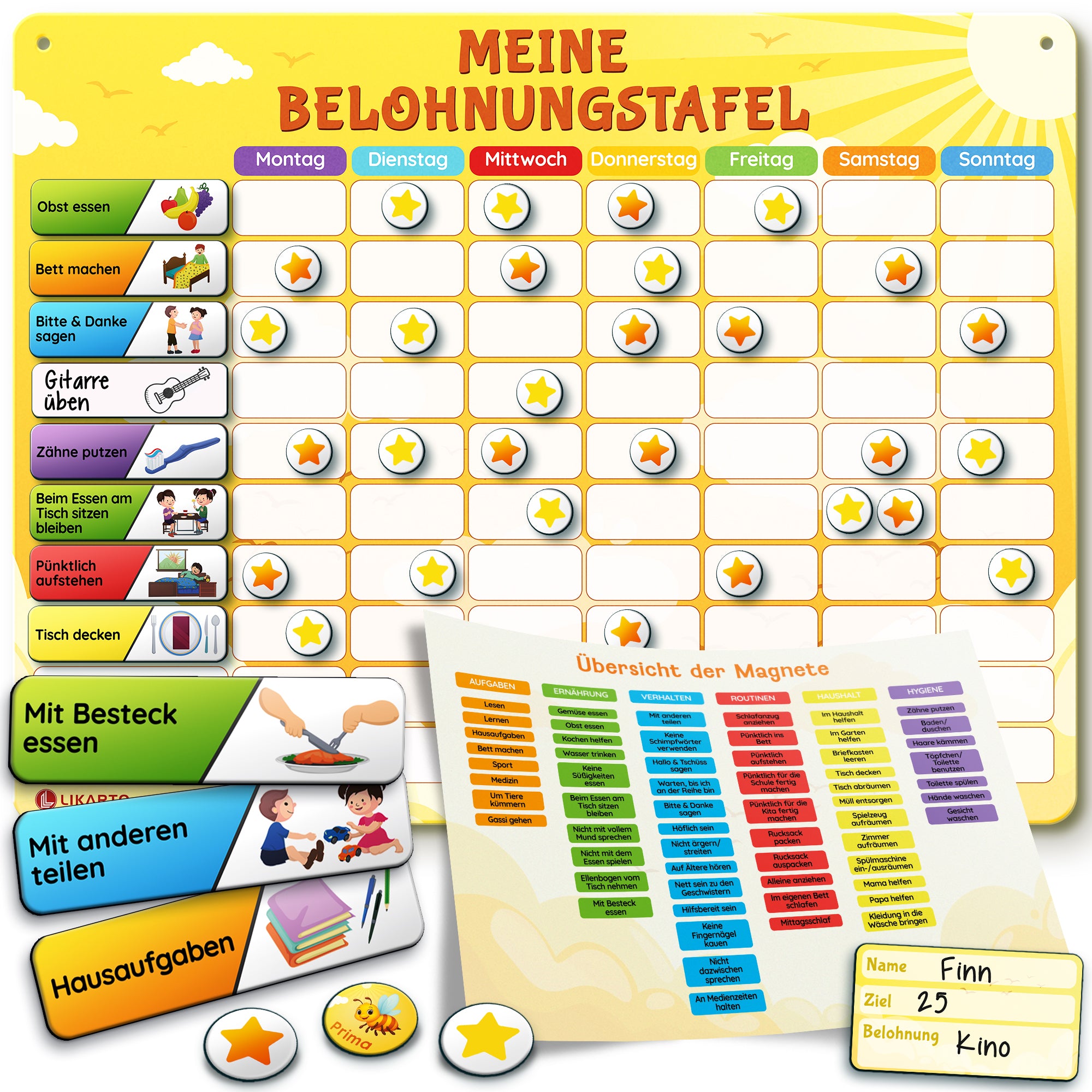 LIKARTO® Magnetische Belohnungstafel Gelb
