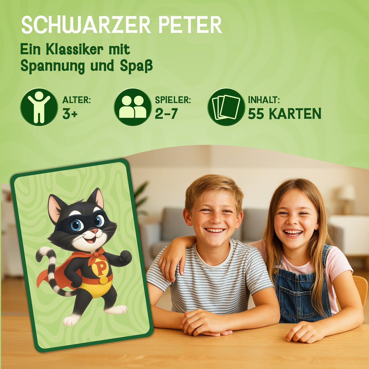 4er Kartenspiel Kinder ab 4 Jahre - Pantomime Kartenspiel, Wer bin ich? Schwarzer Peter & Ich packe meinen Koffer