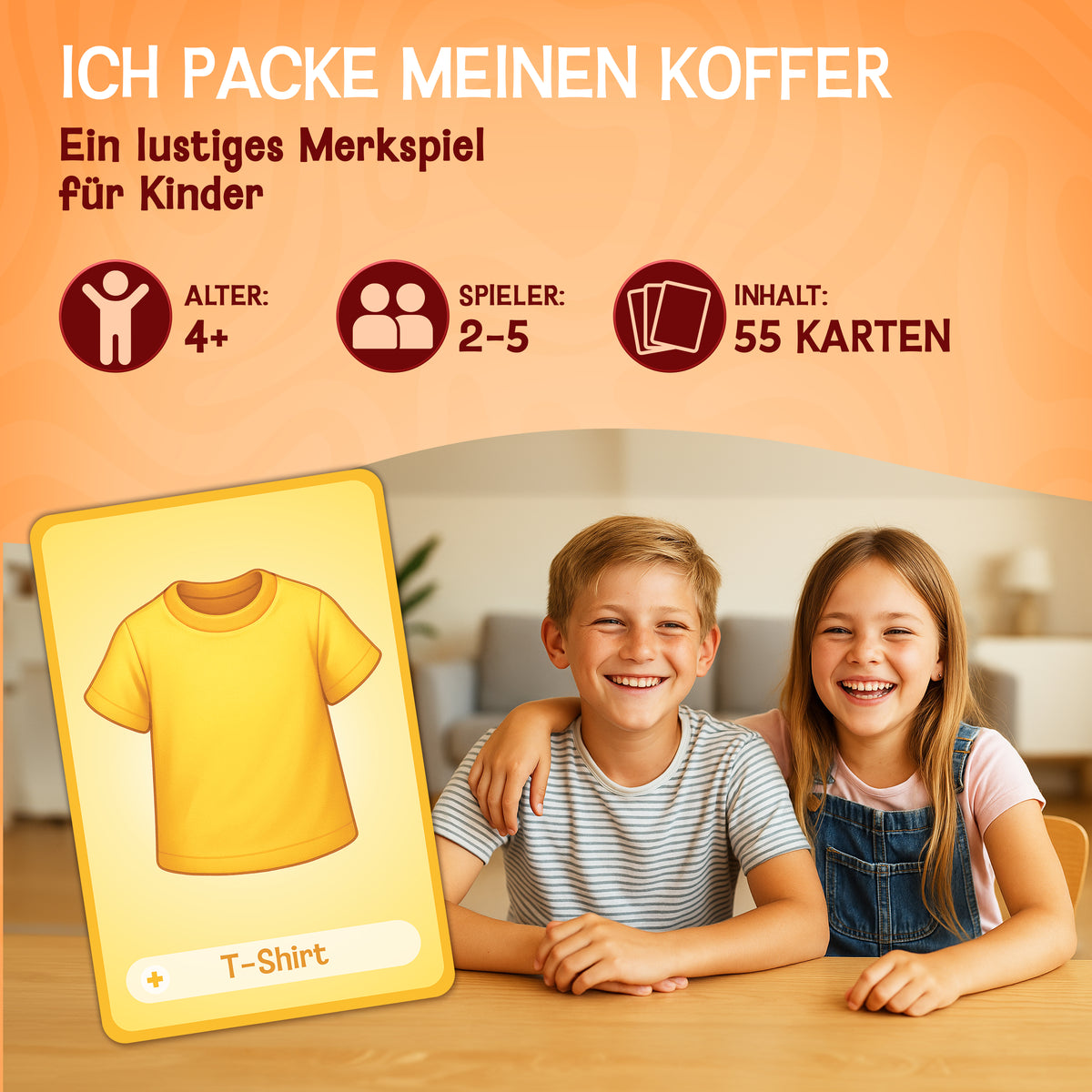 4er Kartenspiel Kinder ab 4 Jahre - Pantomime Kartenspiel, Wer bin ich? Schwarzer Peter & Ich packe meinen Koffer