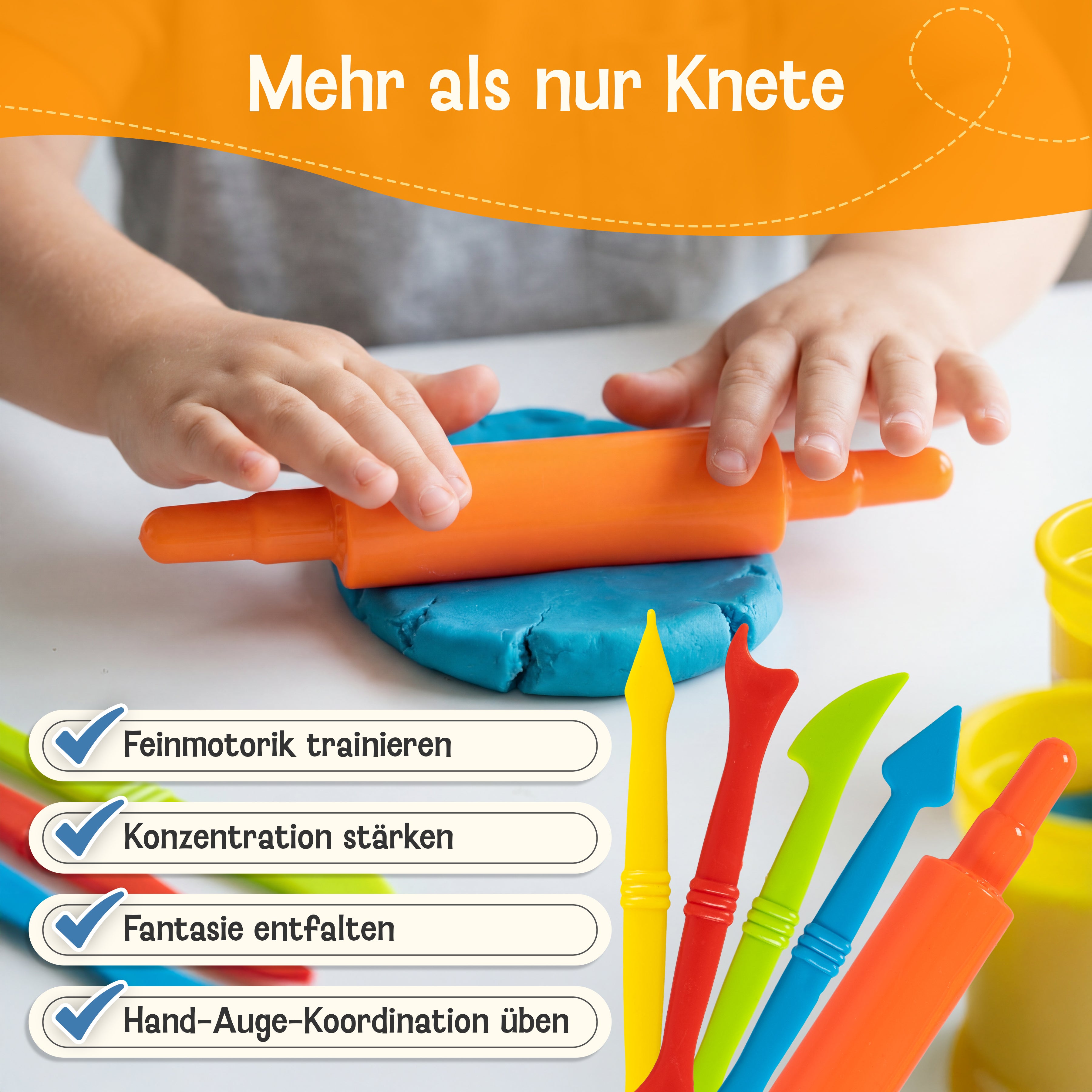 LIKARTO® Veganes Knete Set für Kinder ab 1 Jahr, 10 Farben, 5 Werkzeuge
