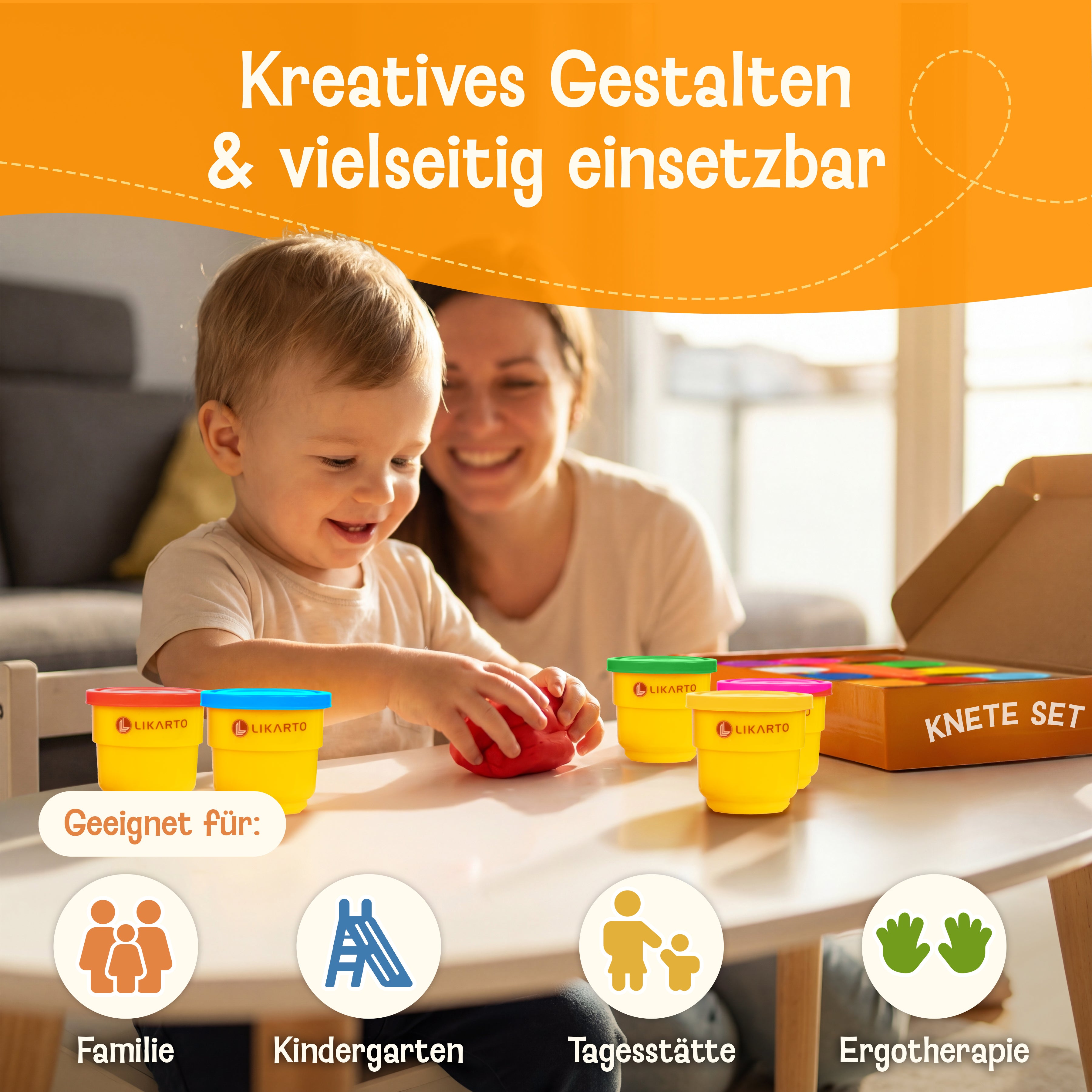 LIKARTO® Veganes Knete Set für Kinder ab 1 Jahr, 10 Farben, 5 Werkzeuge
