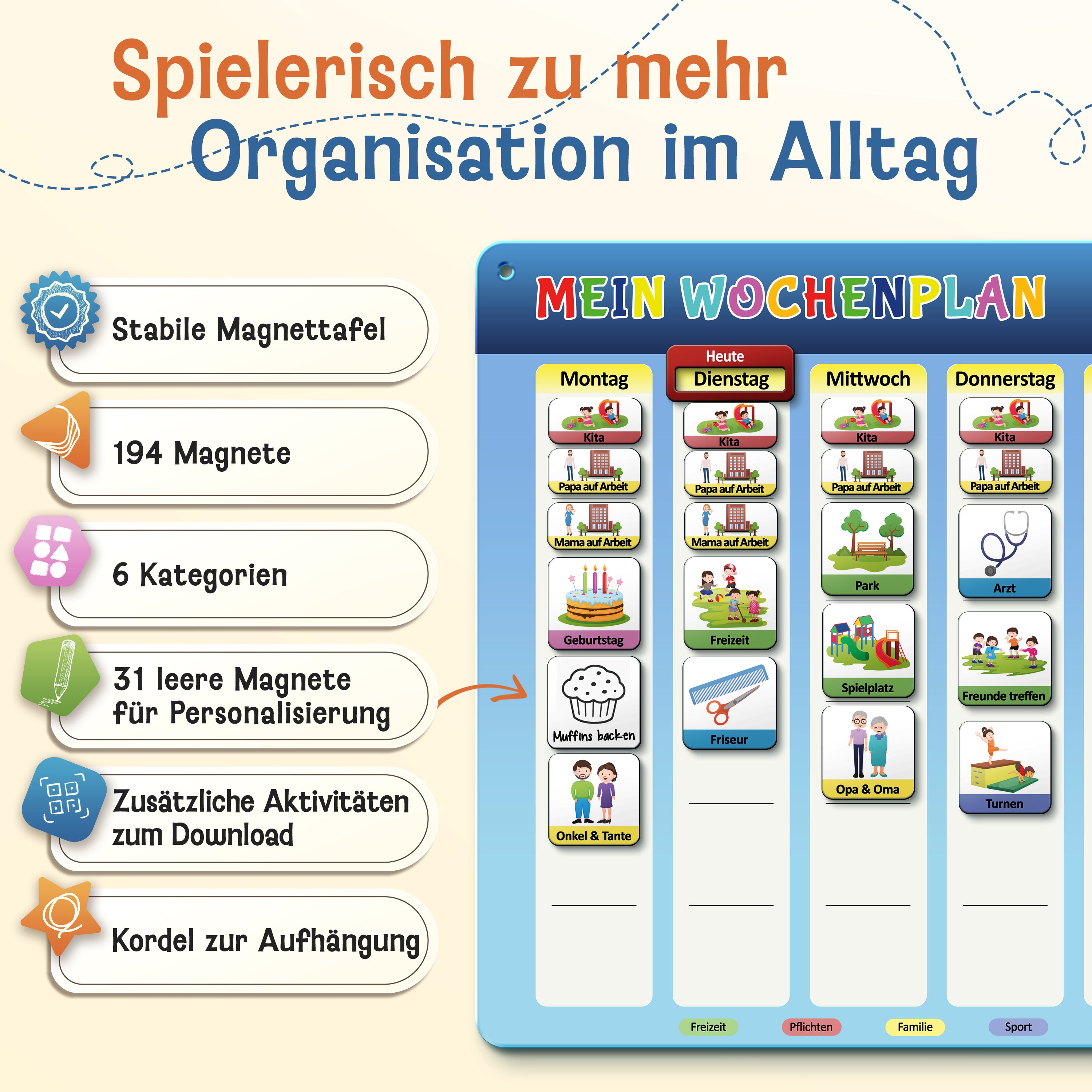 LIKARTO® Wochenplaner - Montessori Aufgabenplaner & Magnettafel