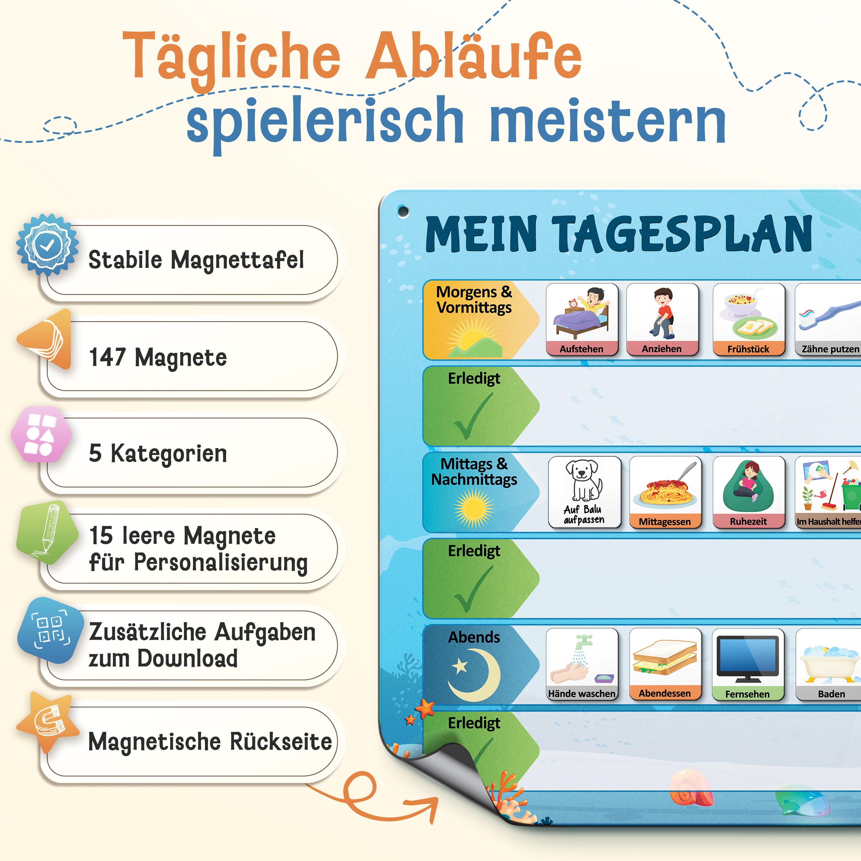 LIKARTO® Tagesplaner - Montessori Aufgabenplaner & Magnettafel blau