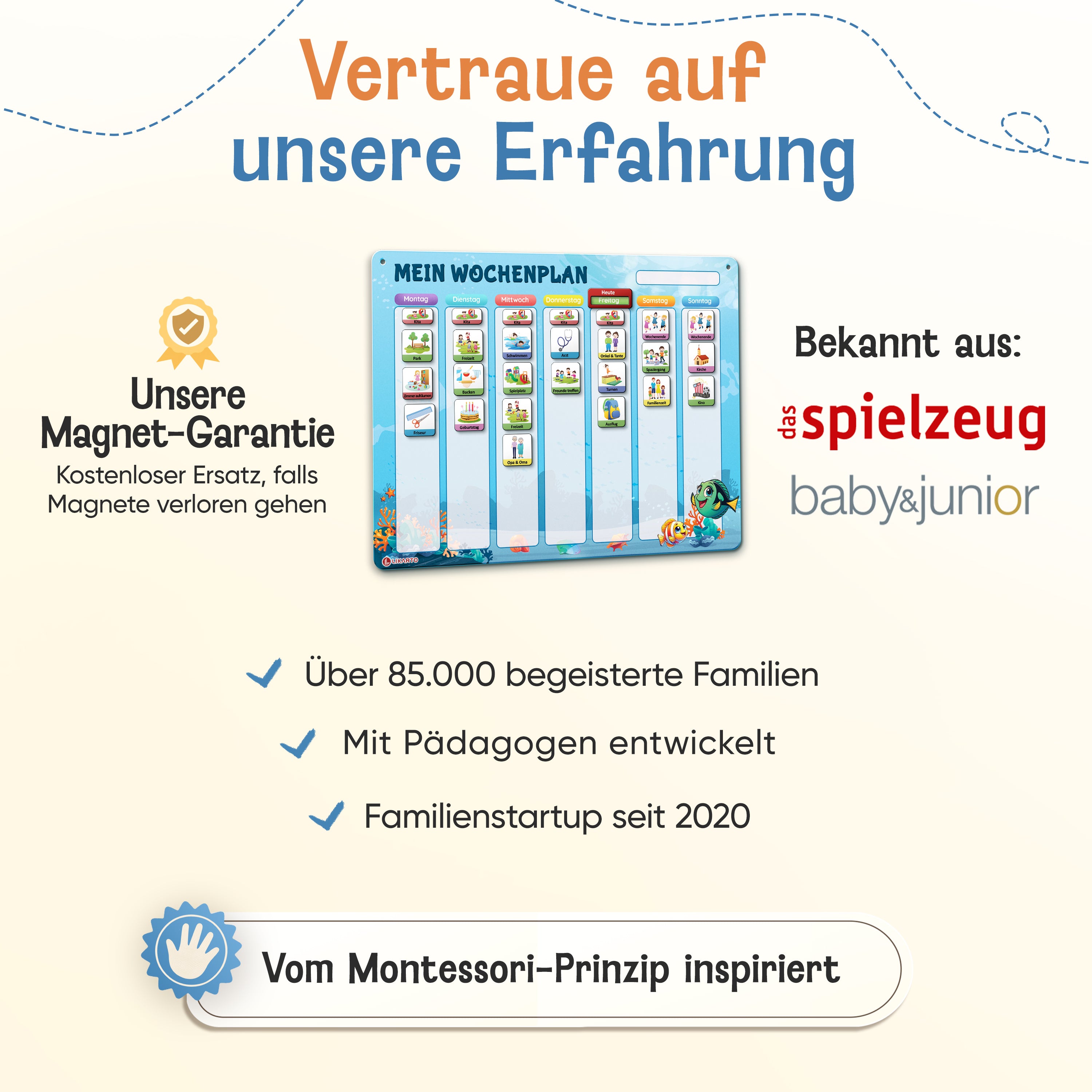 LIKARTO® Wochenplaner Kinder - Montessori Aufgabenplaner & Magnettafel blau