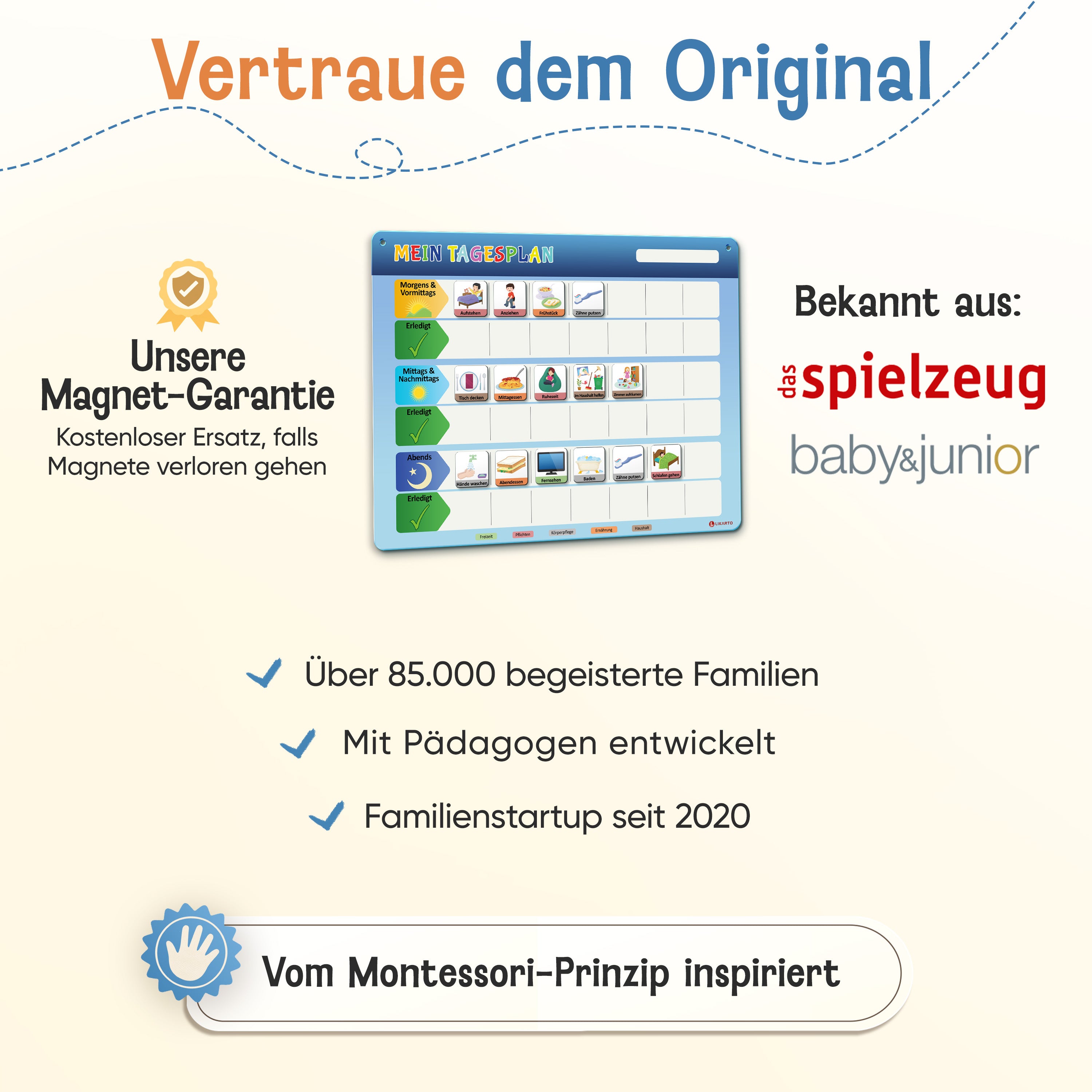 LIKARTO® Tagesplaner - Montessori Aufgabenplaner & Magnettafel