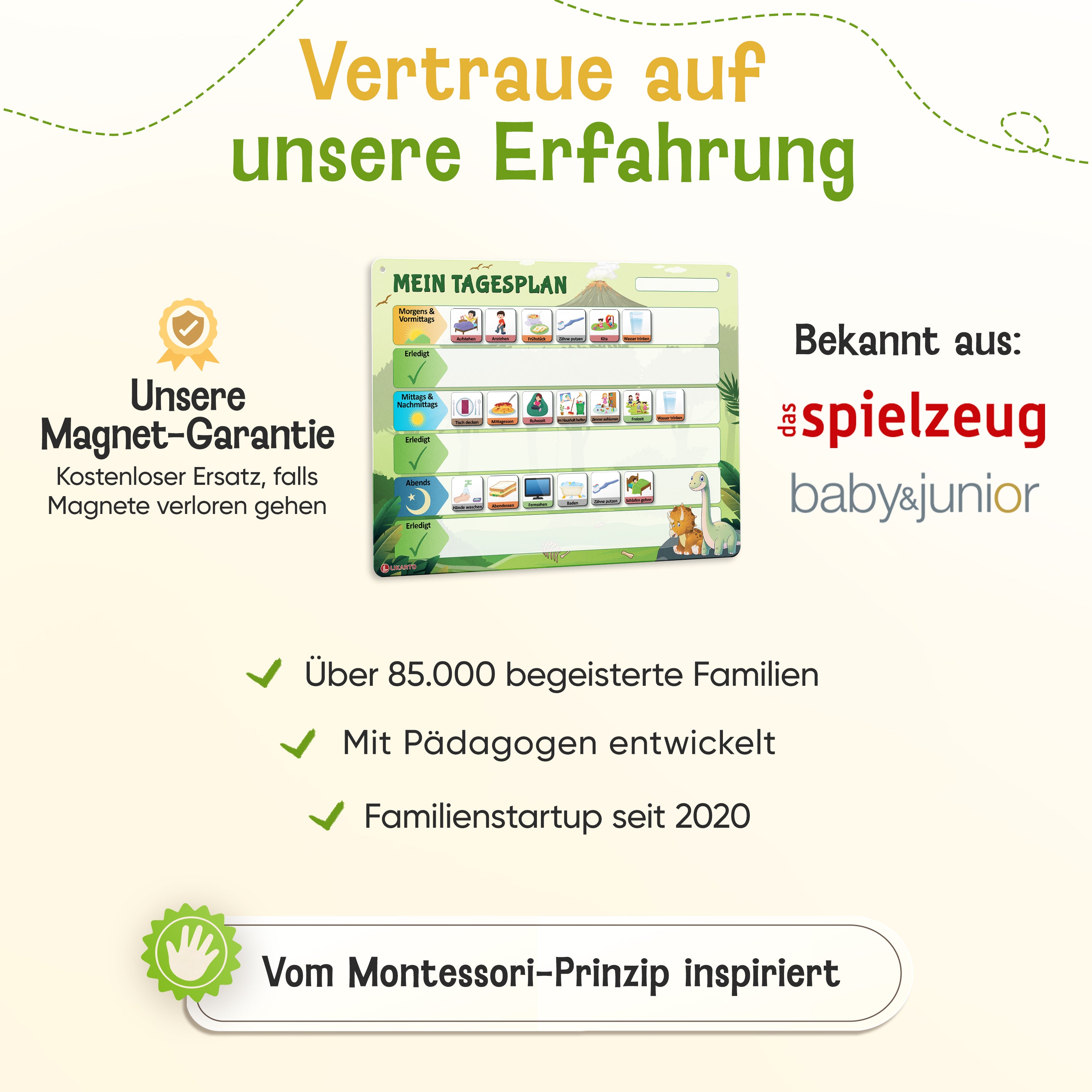 LIKARTO® Tagesplaner - Montessori Aufgabenplaner & Magnettafel hellgrün