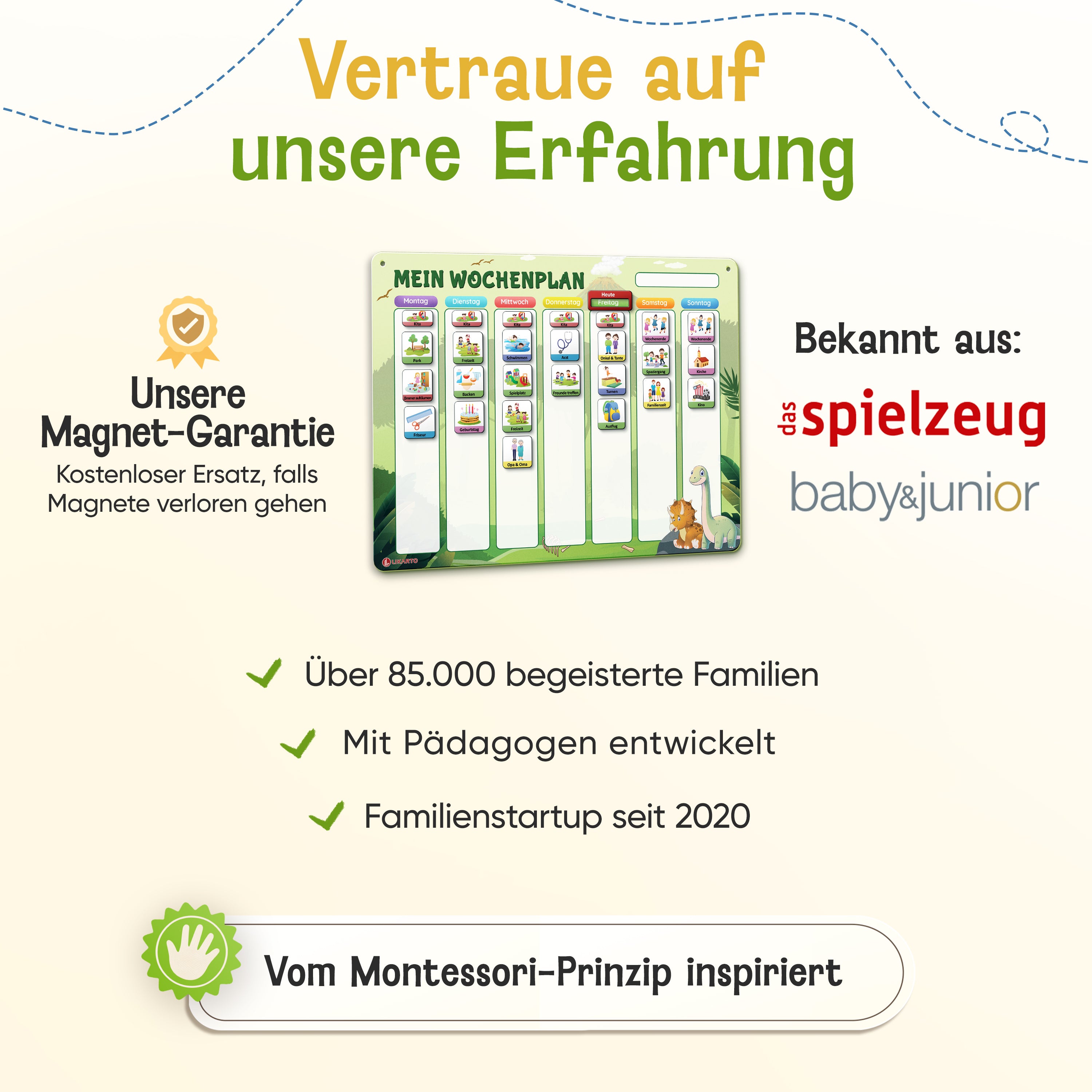 LIKARTO® Wochenplaner Kinder - Montessori Aufgabenplaner & Magnettafel grün