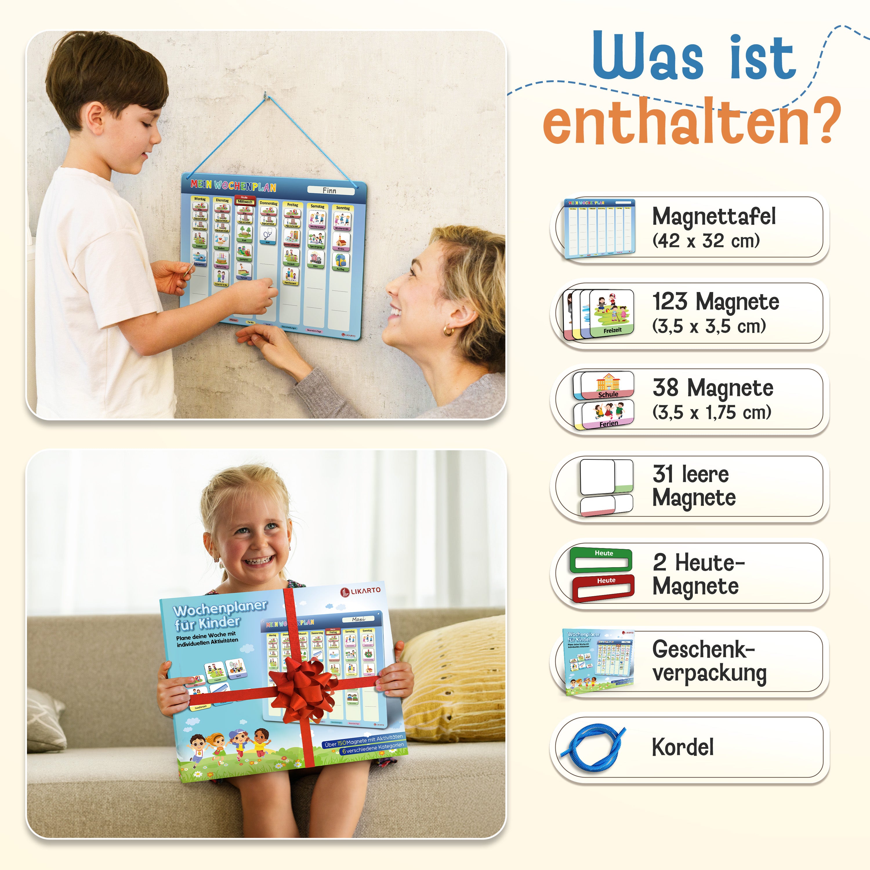 LIKARTO® Wochenplaner - Montessori Aufgabenplaner & Magnettafel