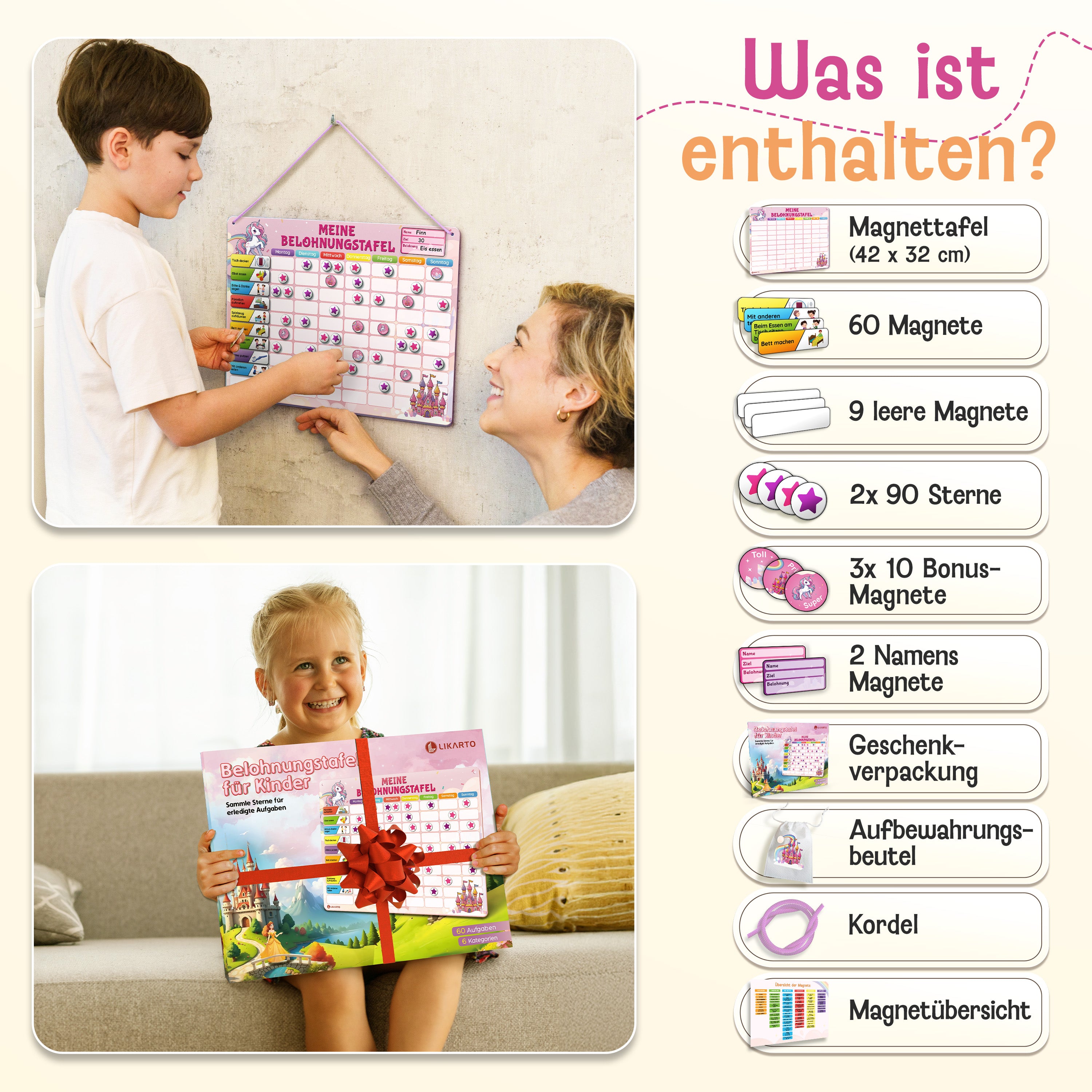 LIKARTO® Magnetische Belohnungstafel pink