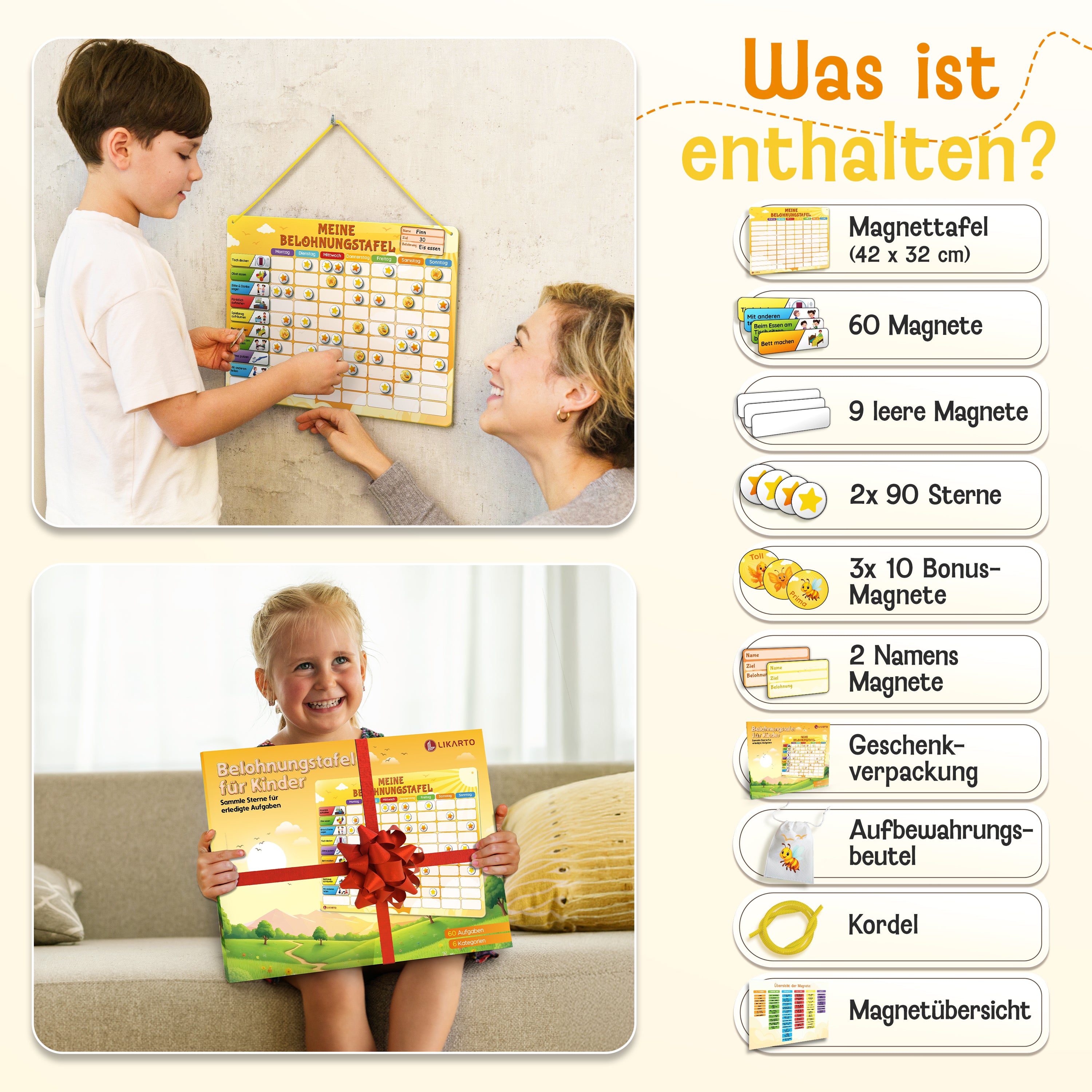 LIKARTO® Magnetische Belohnungstafel Gelb
