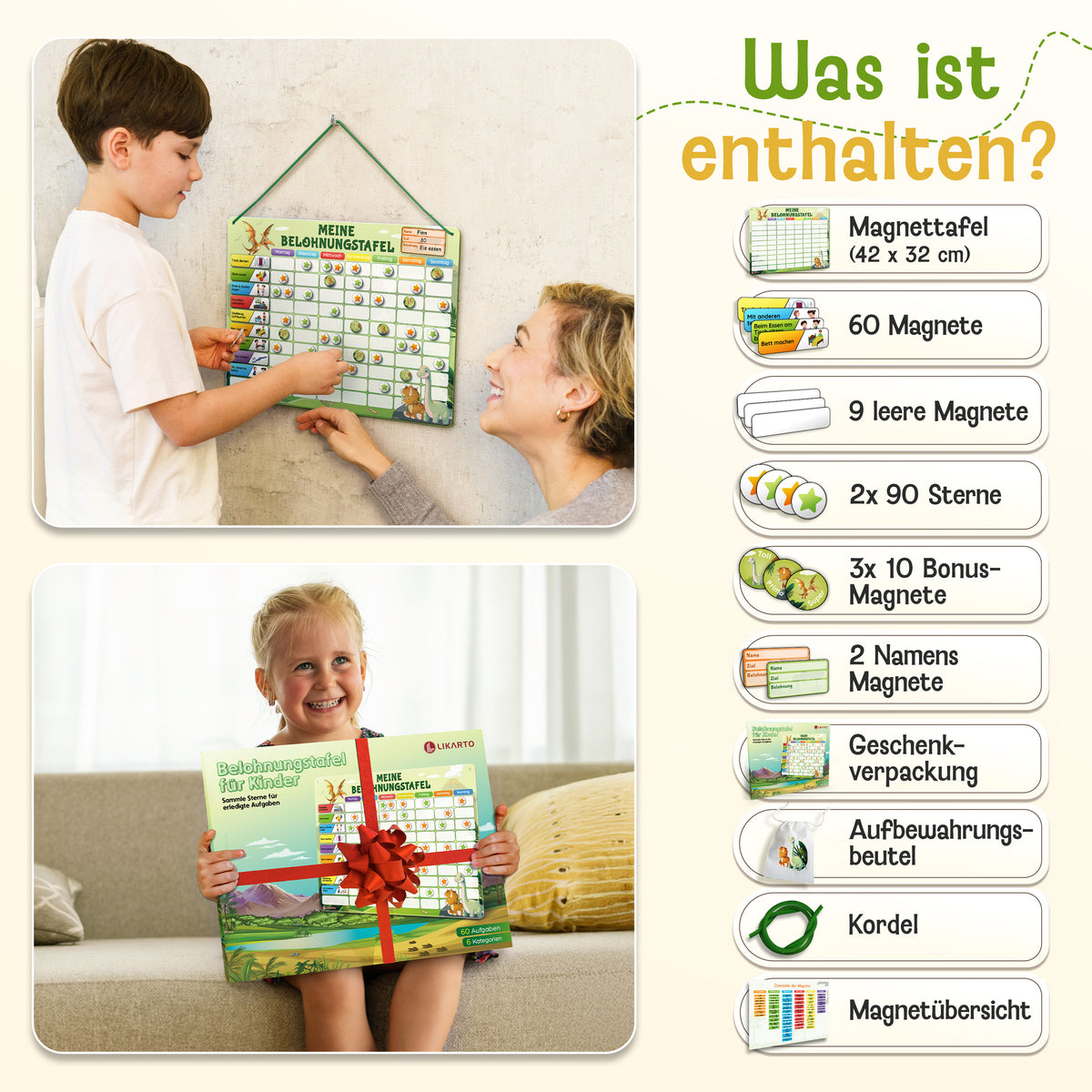 LIKARTO® Magnetische Belohnungstafel grün