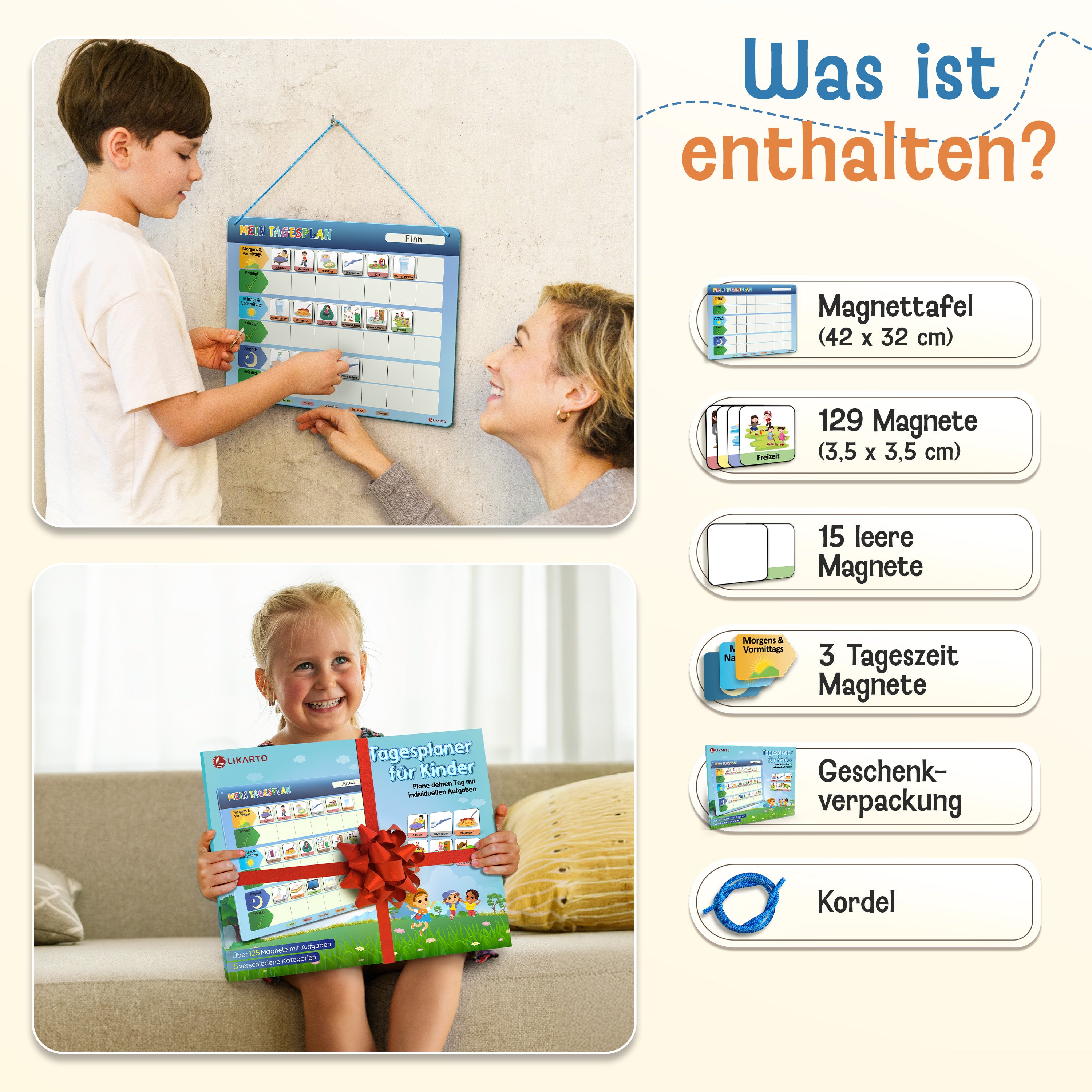 LIKARTO® Tagesplaner - Montessori Aufgabenplaner & Magnettafel