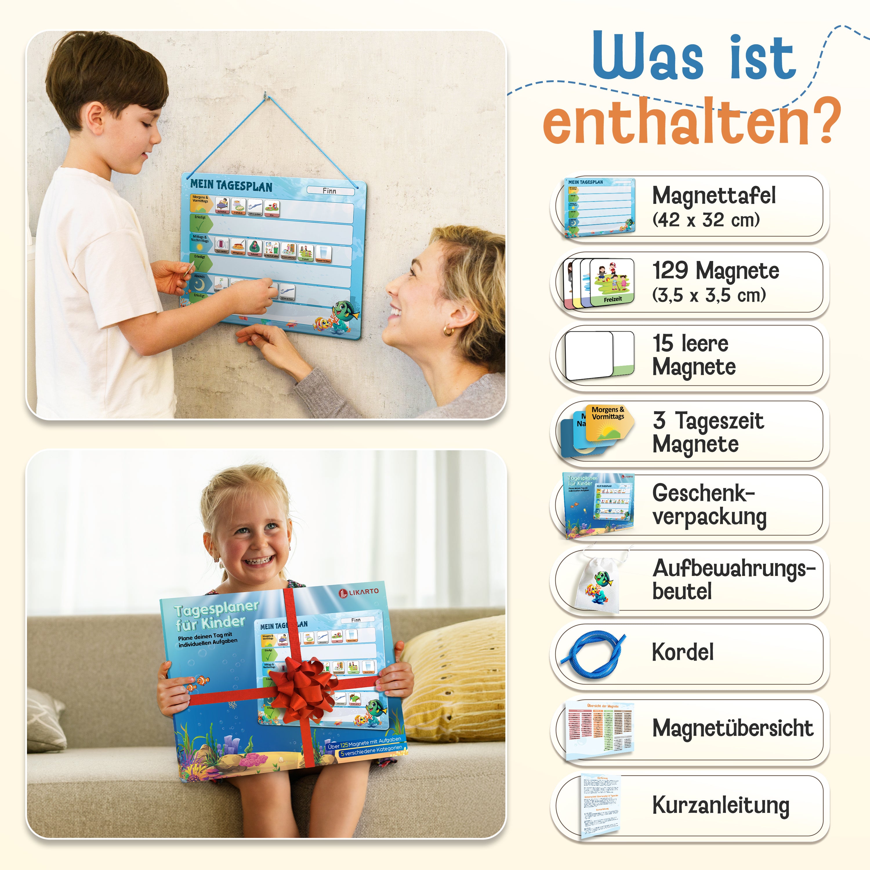 LIKARTO® Tagesplaner - Montessori Aufgabenplaner & Magnettafel blau