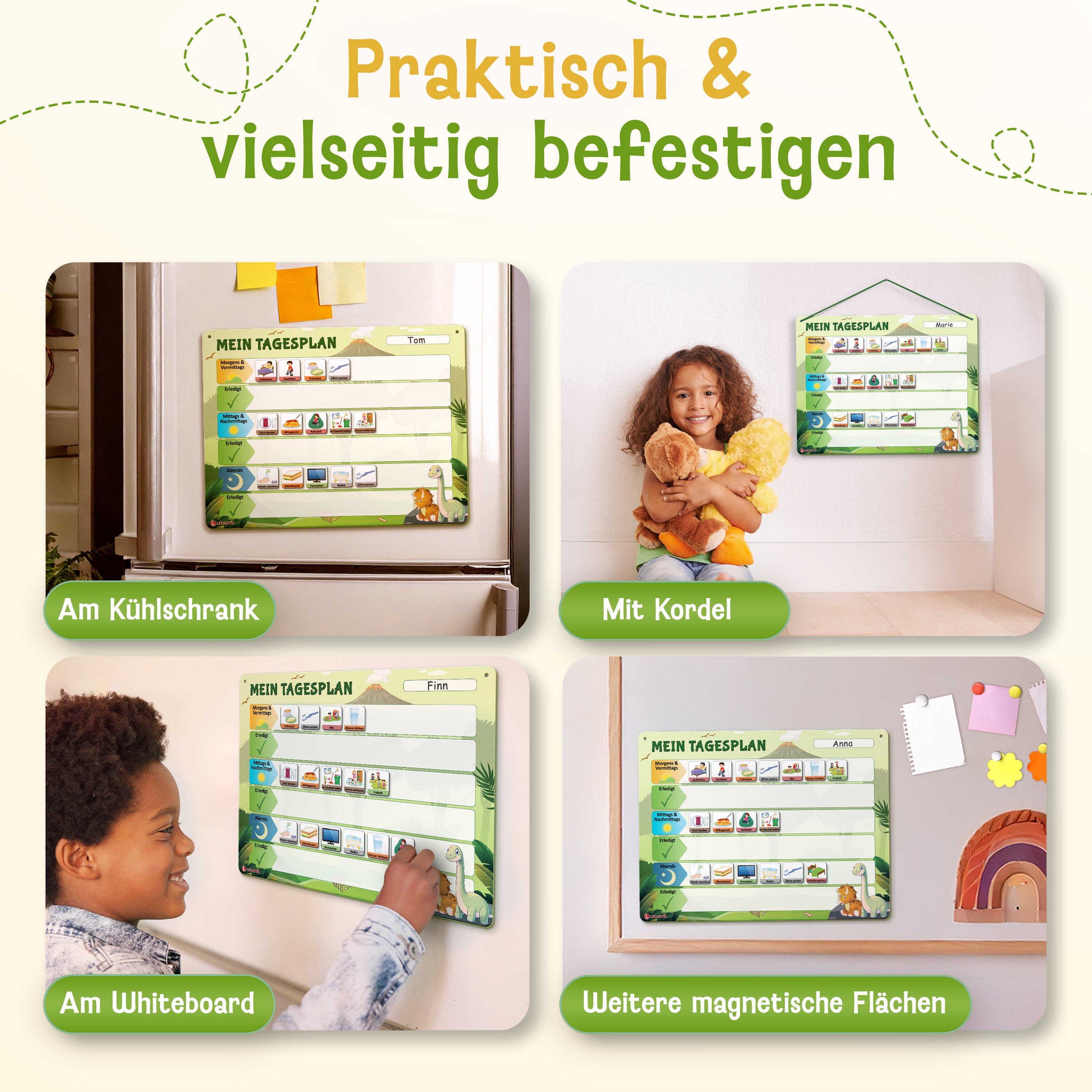 LIKARTO® Tagesplaner - Montessori Aufgabenplaner & Magnettafel hellgrün