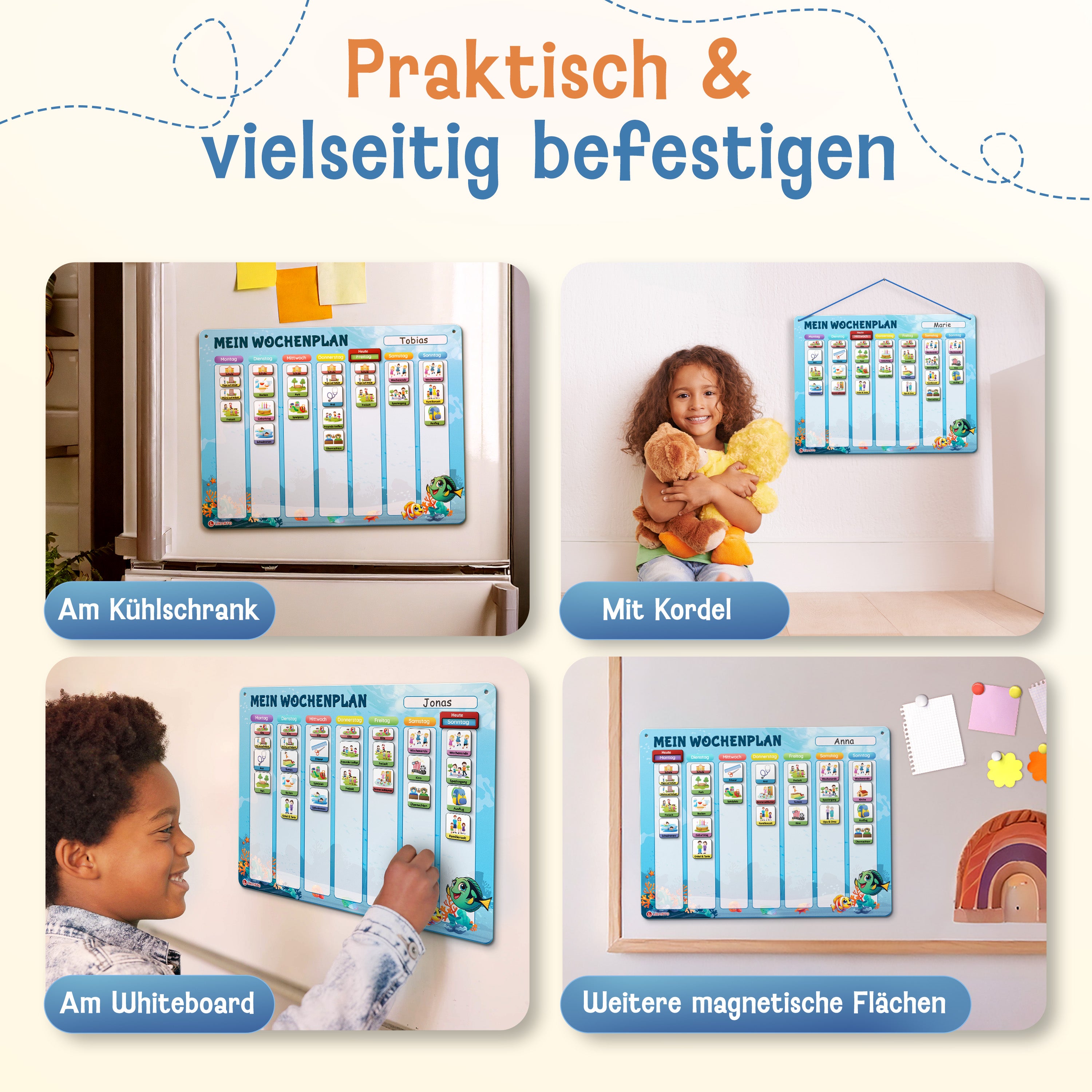 LIKARTO® Wochenplaner Kinder - Montessori Aufgabenplaner & Magnettafel blau