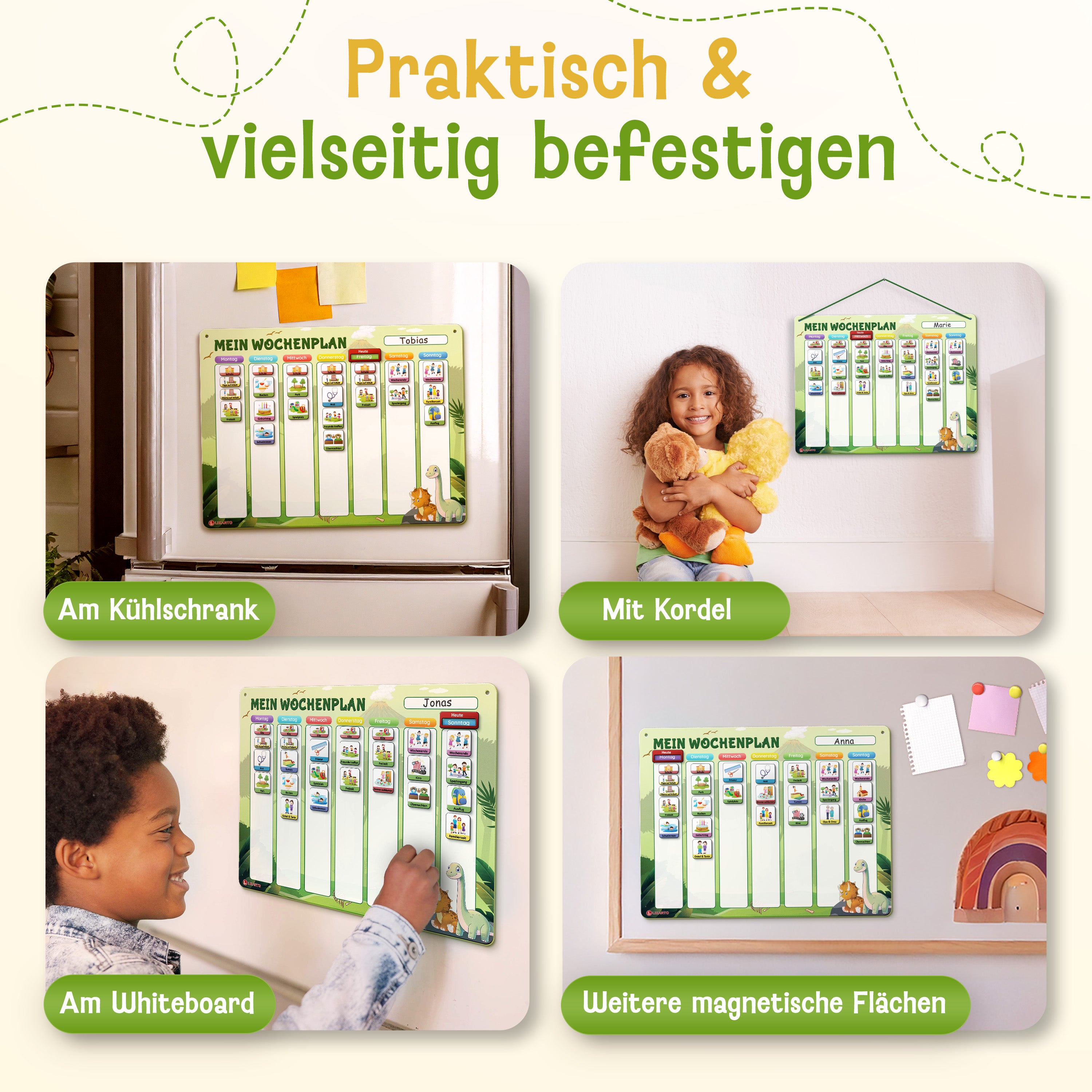 LIKARTO® Wochenplaner Kinder - Montessori Aufgabenplaner & Magnettafel grün