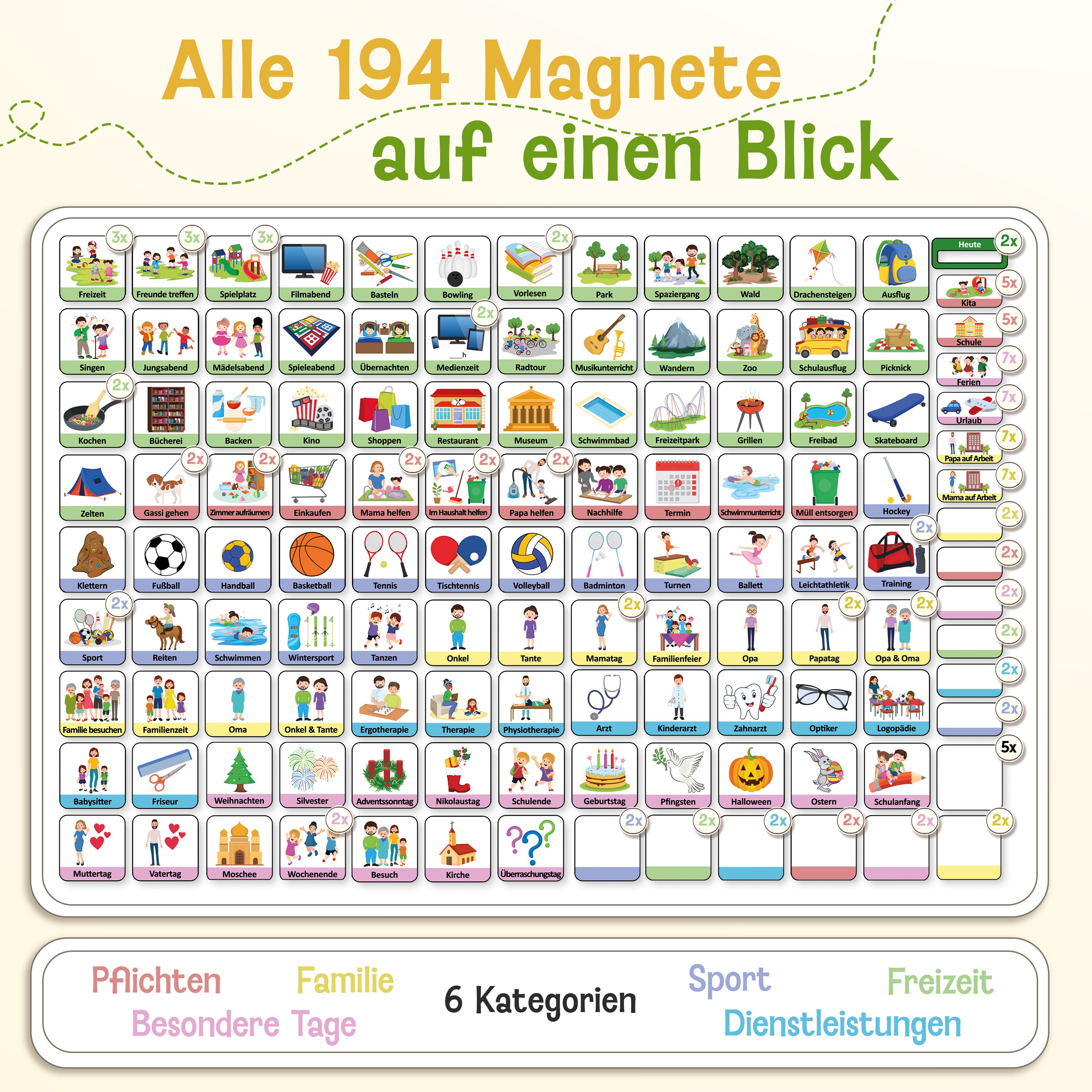 LIKARTO® Wochenplaner Kinder - Montessori Aufgabenplaner & Magnettafel grün