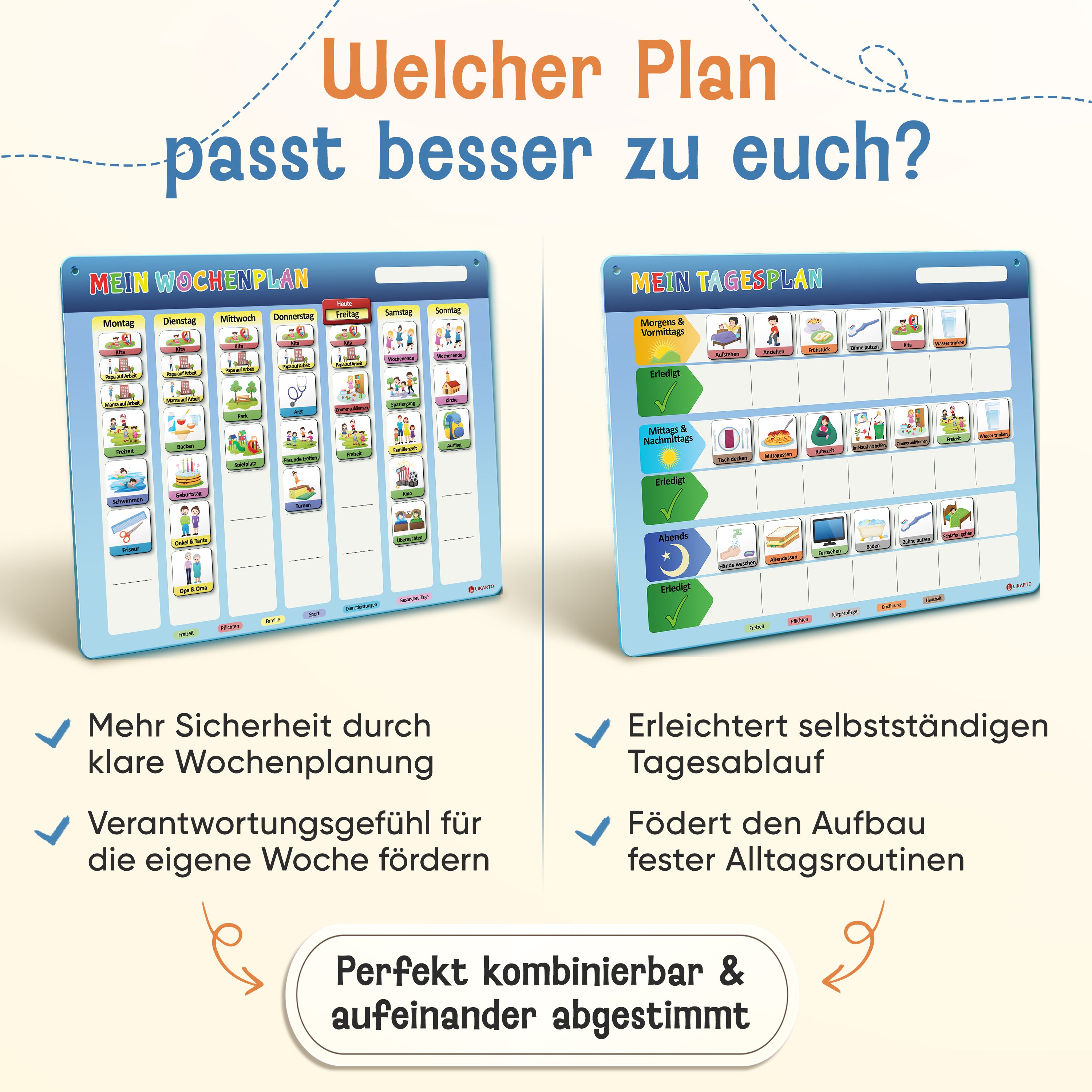 LIKARTO® Wochenplaner - Montessori Aufgabenplaner & Magnettafel