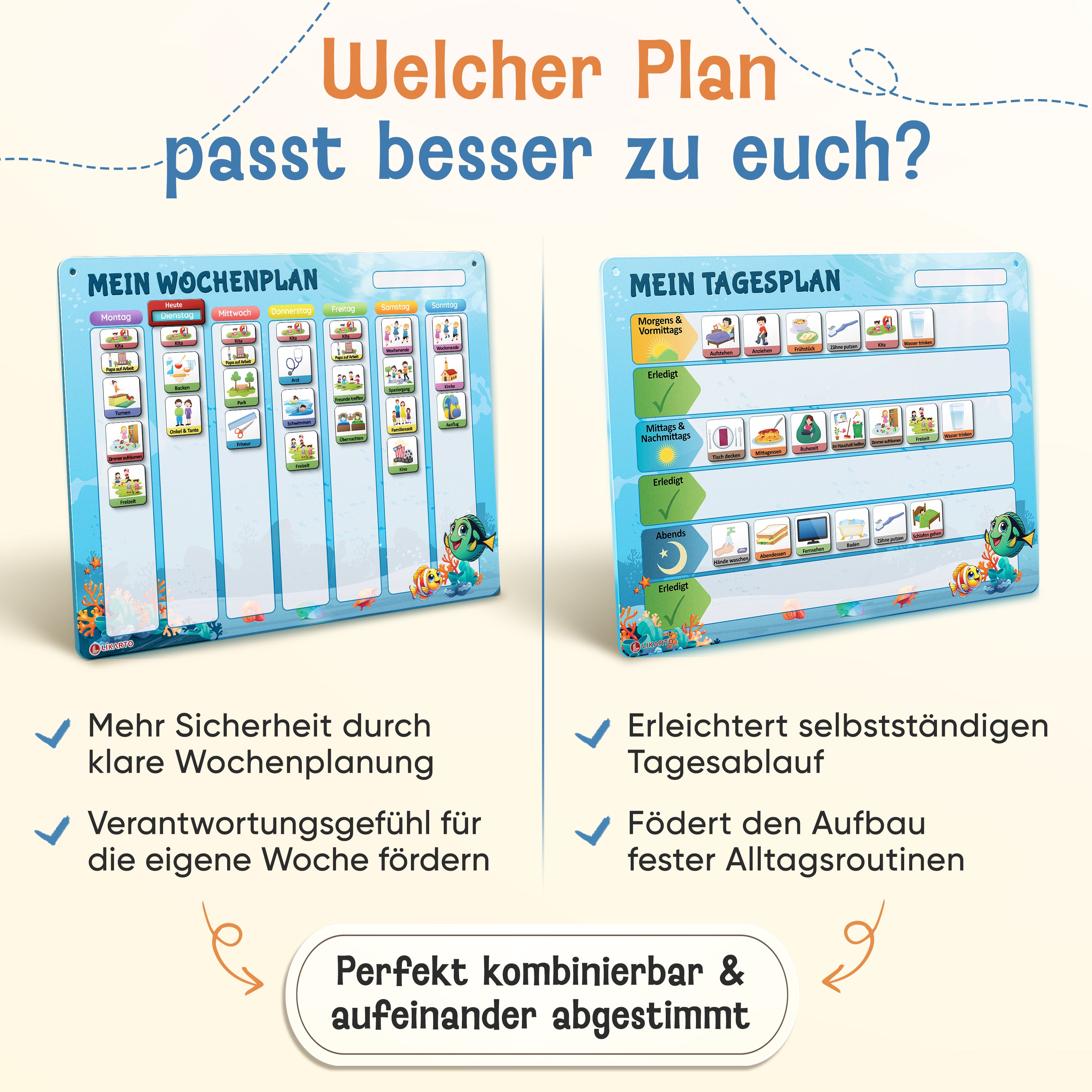 LIKARTO® Tagesplaner - Montessori Aufgabenplaner & Magnettafel blau