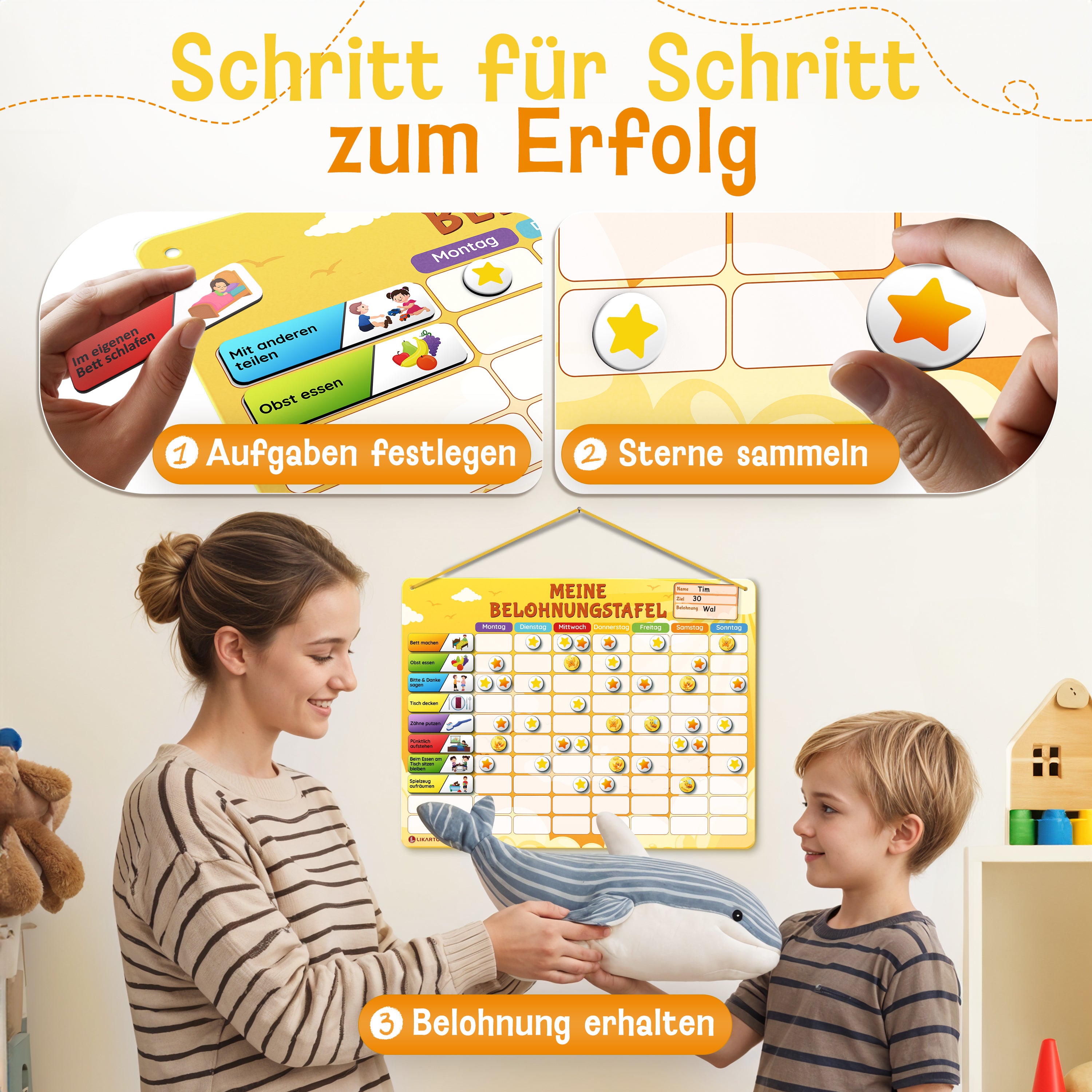 LIKARTO® Magnetische Belohnungstafel Gelb