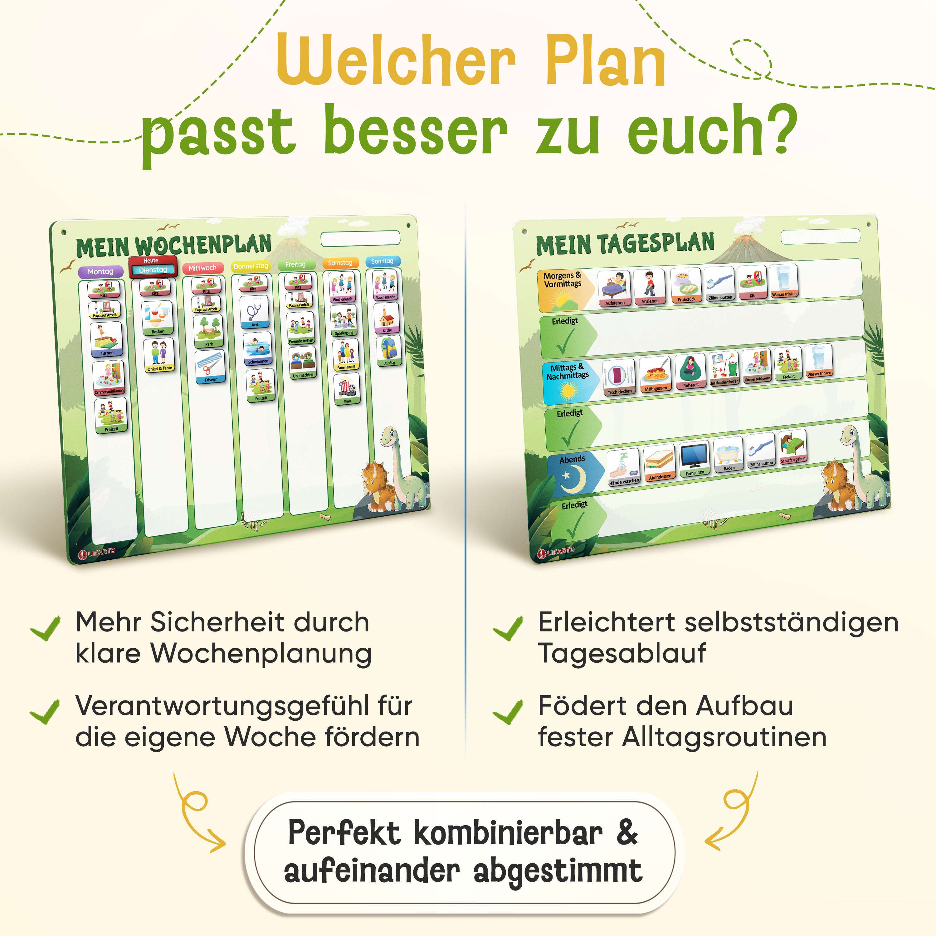 LIKARTO® Wochenplaner Kinder - Montessori Aufgabenplaner & Magnettafel grün
