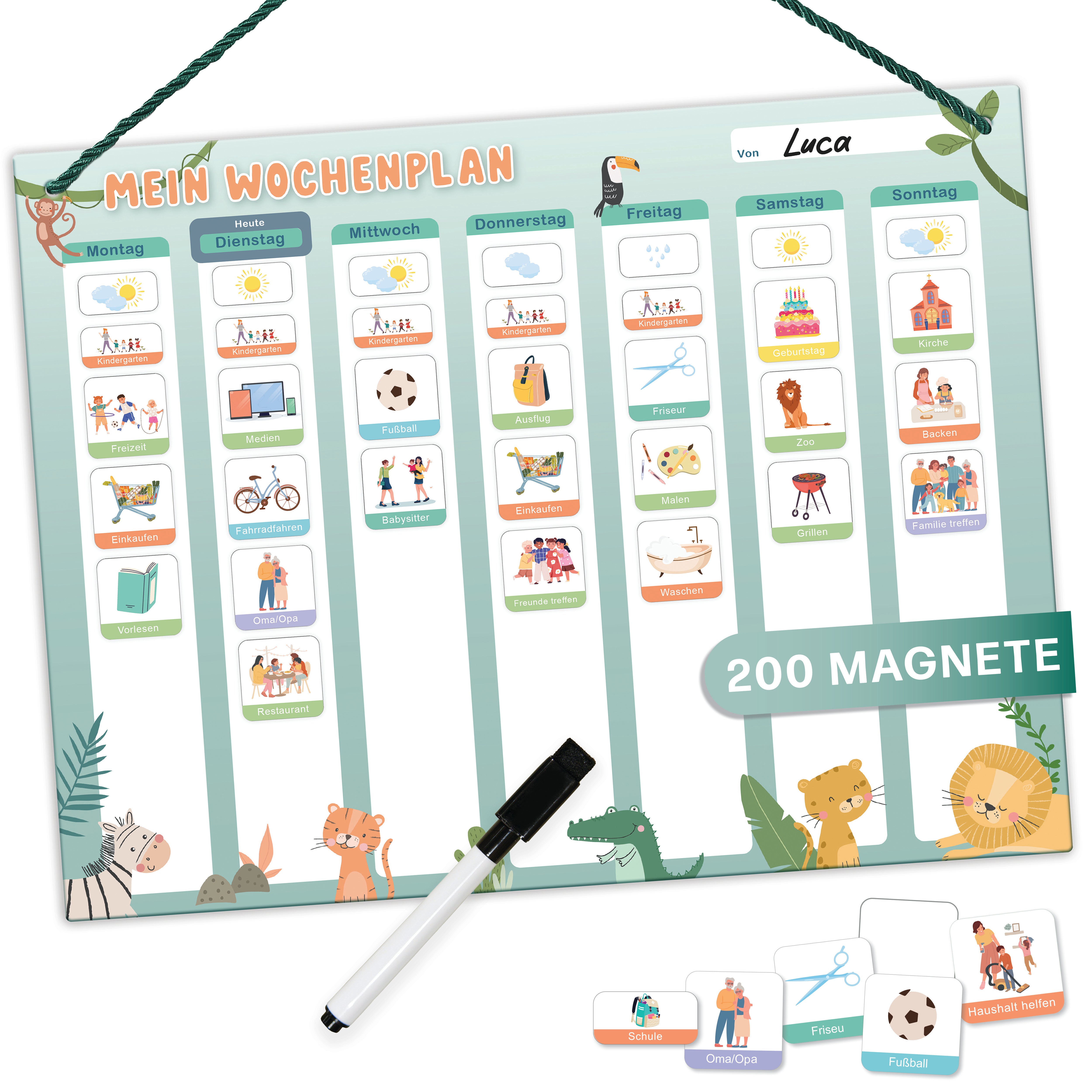 Mini Mindz Wochenplaner Kinder - Montessori Aufgabenplaner & Magnettafel (grün)