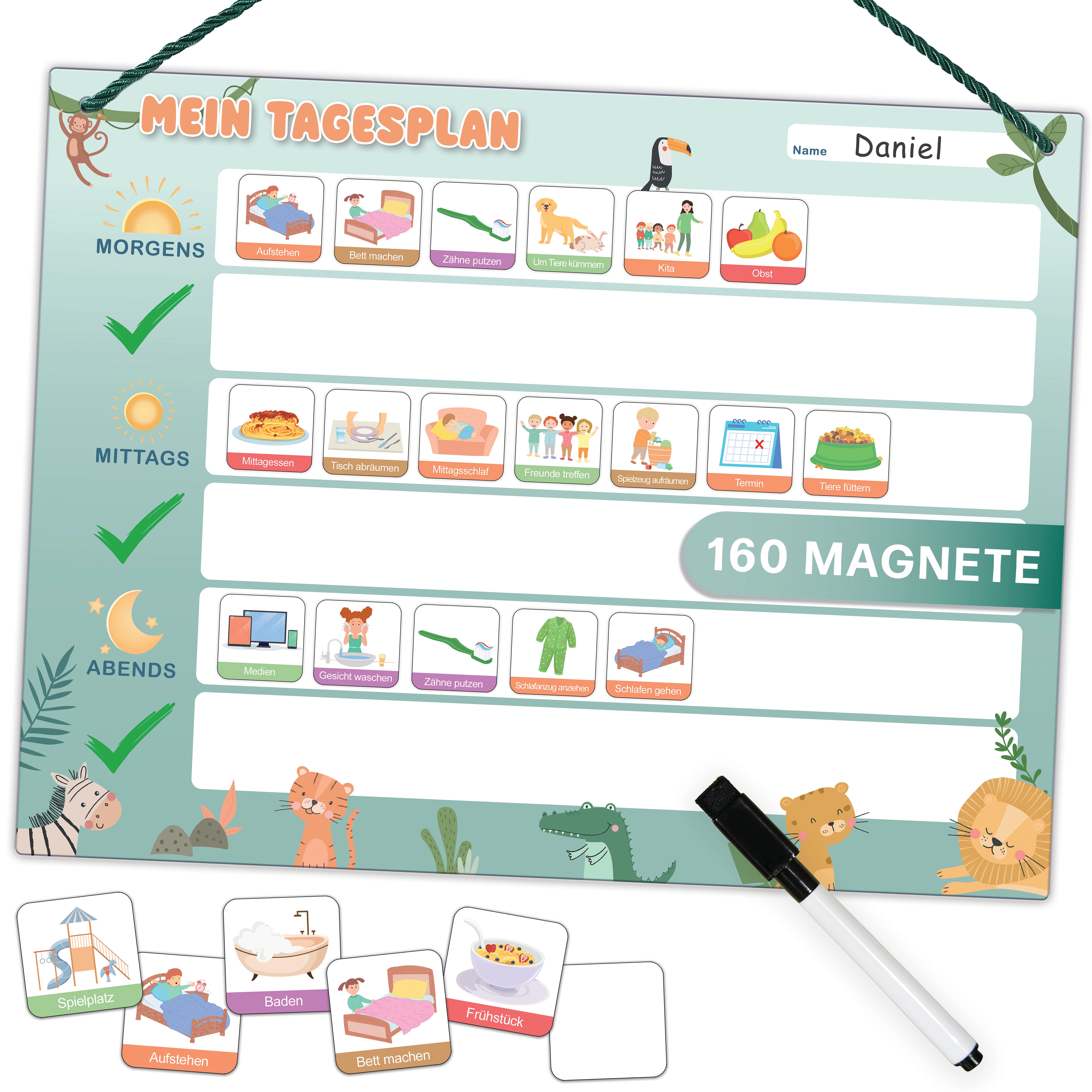 Mini Mindz Tagesplaner - Montessori Aufgabenplaner & Magnettafel (grün)