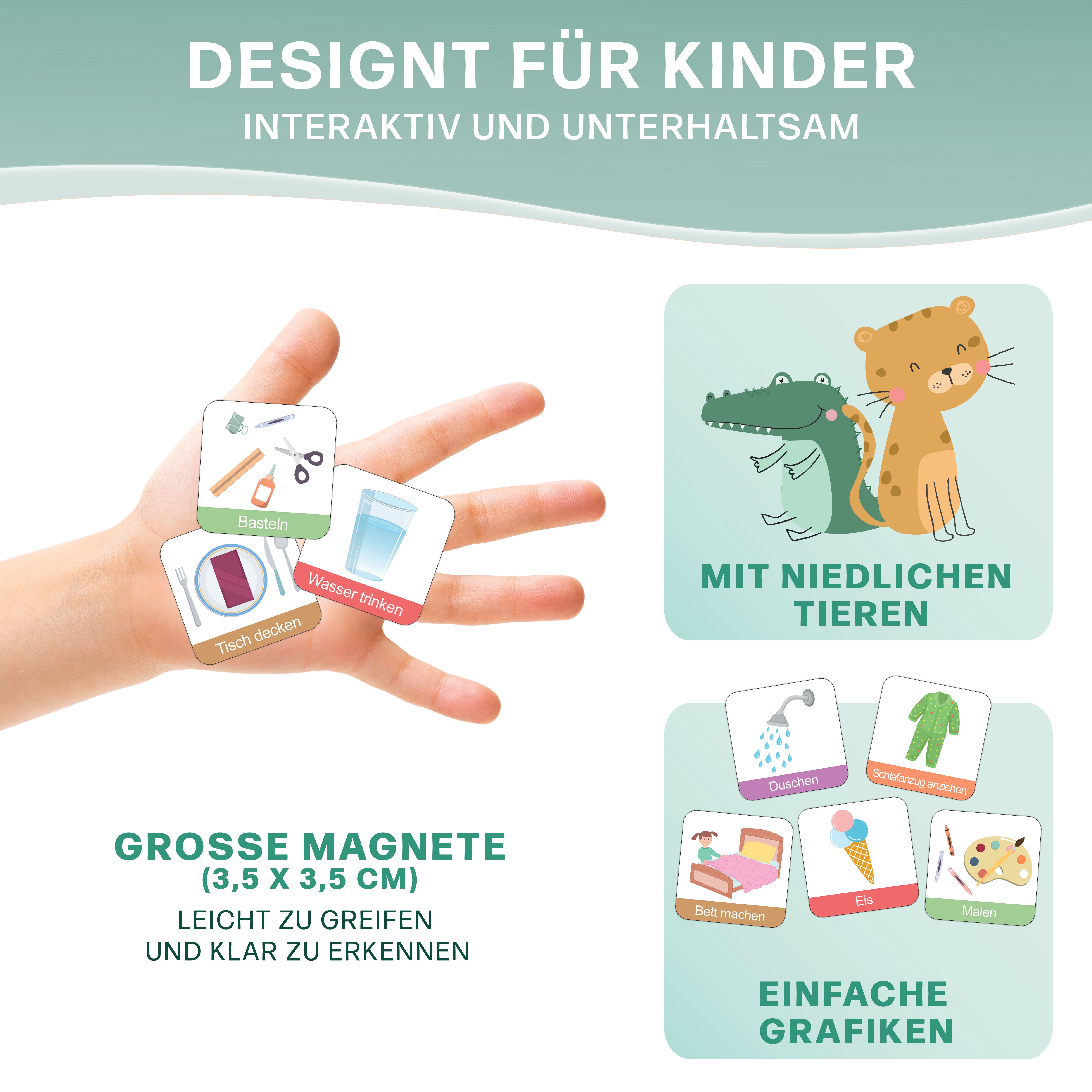 Mini Mindz Tagesplaner - Montessori Aufgabenplaner & Magnettafel (grün)