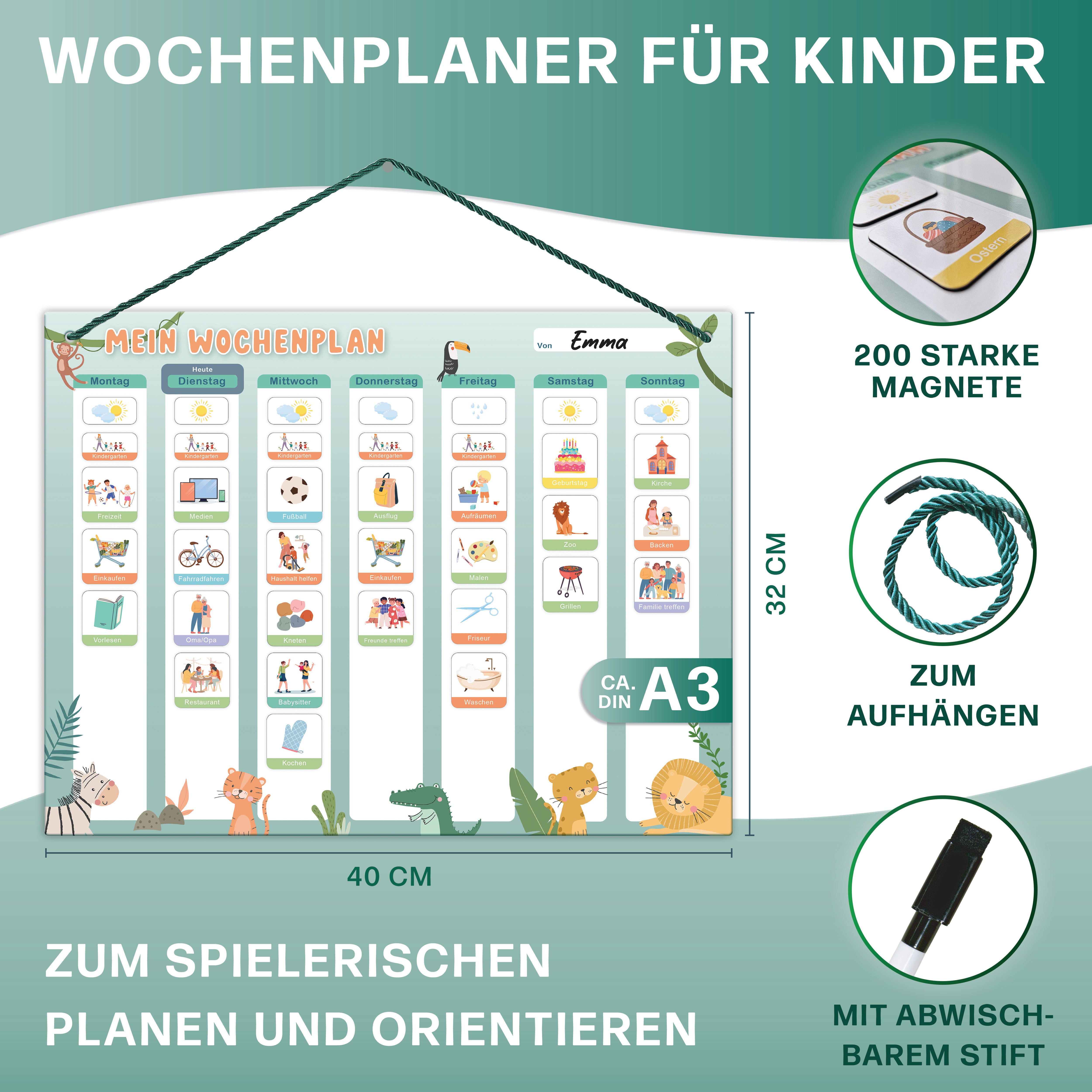Mini Mindz Wochenplaner Kinder - Montessori Aufgabenplaner & Magnettafel (grün)