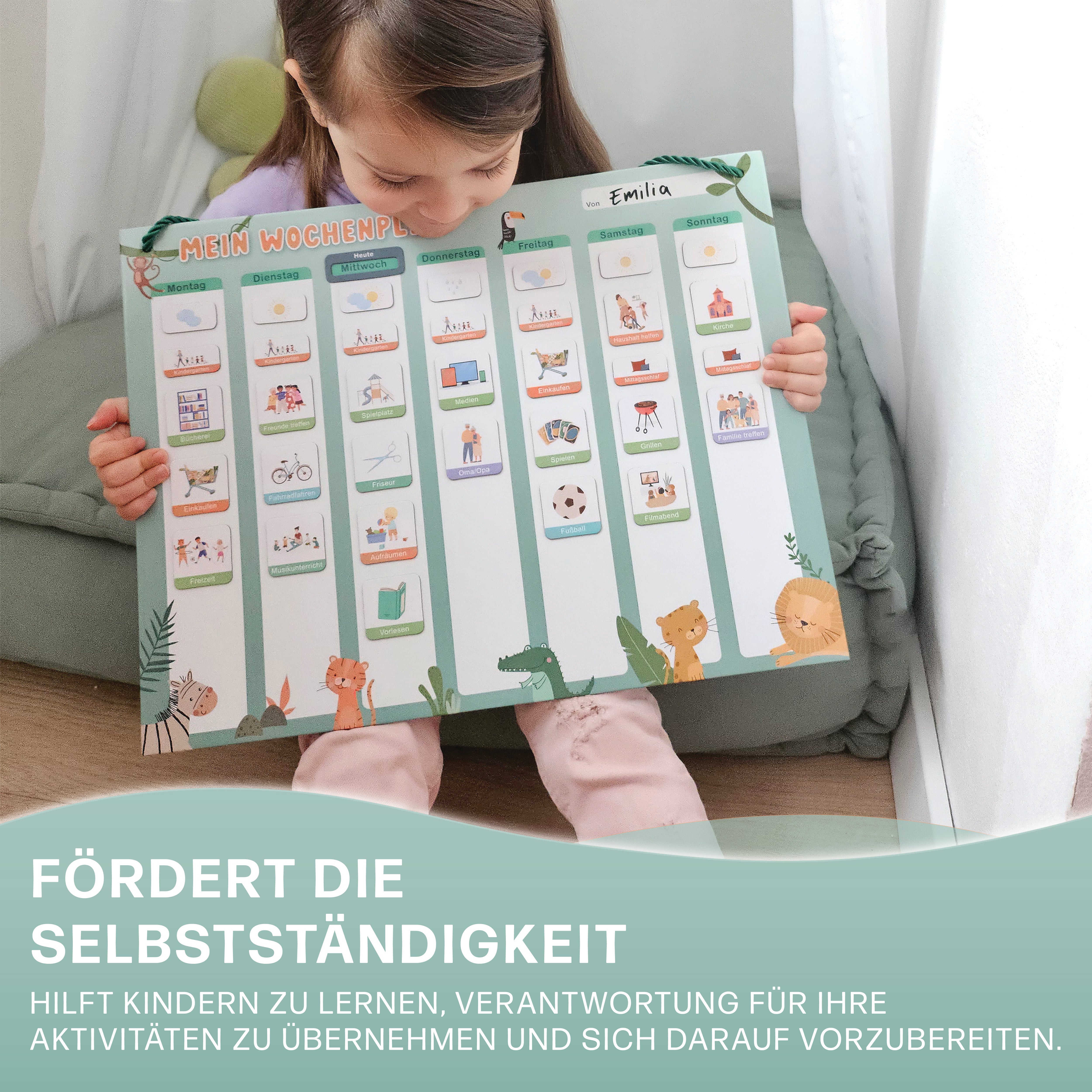 Mini Mindz Wochenplaner Kinder - Montessori Aufgabenplaner & Magnettafel (grün)