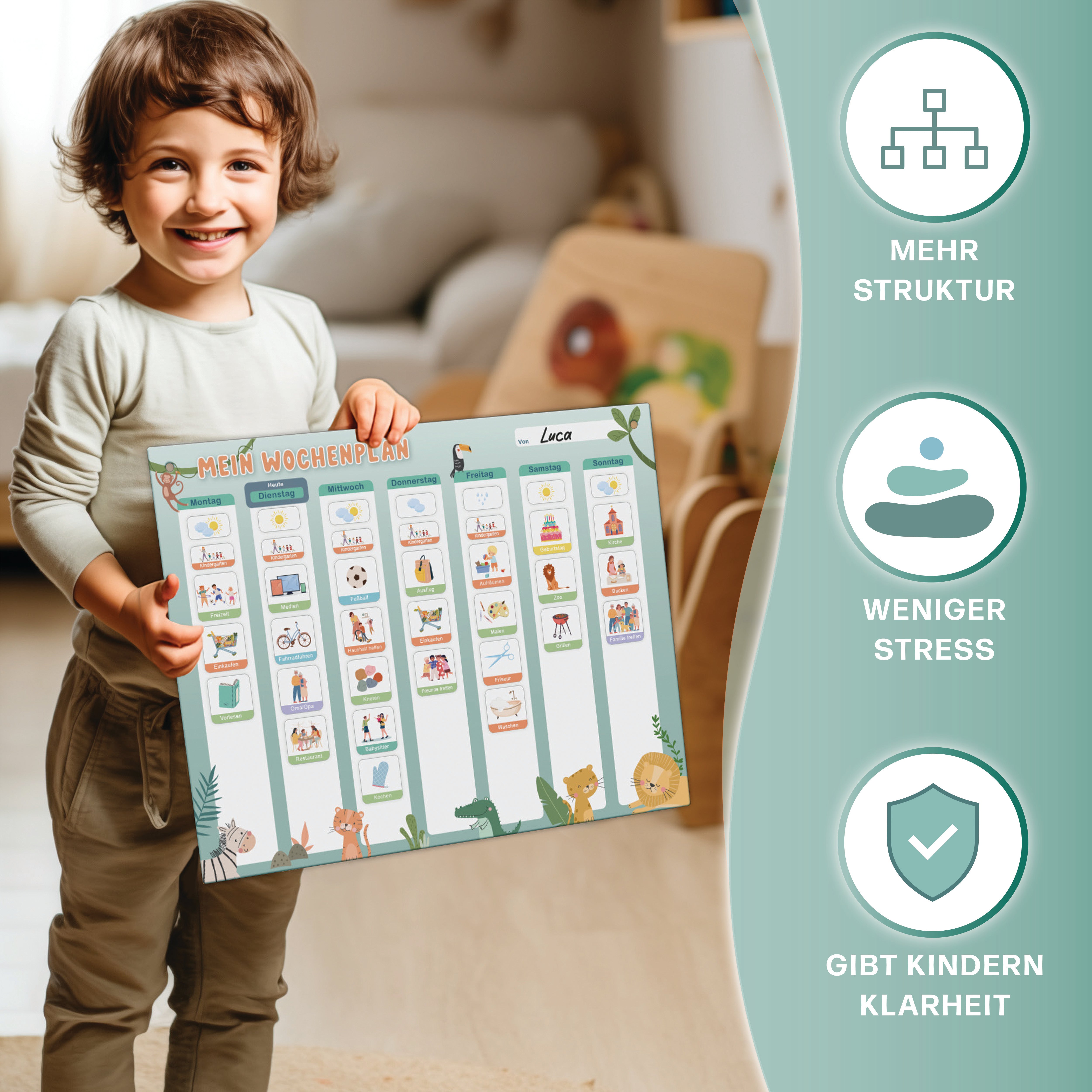 Mini Mindz Wochenplaner Kinder - Montessori Aufgabenplaner & Magnettafel (grün)