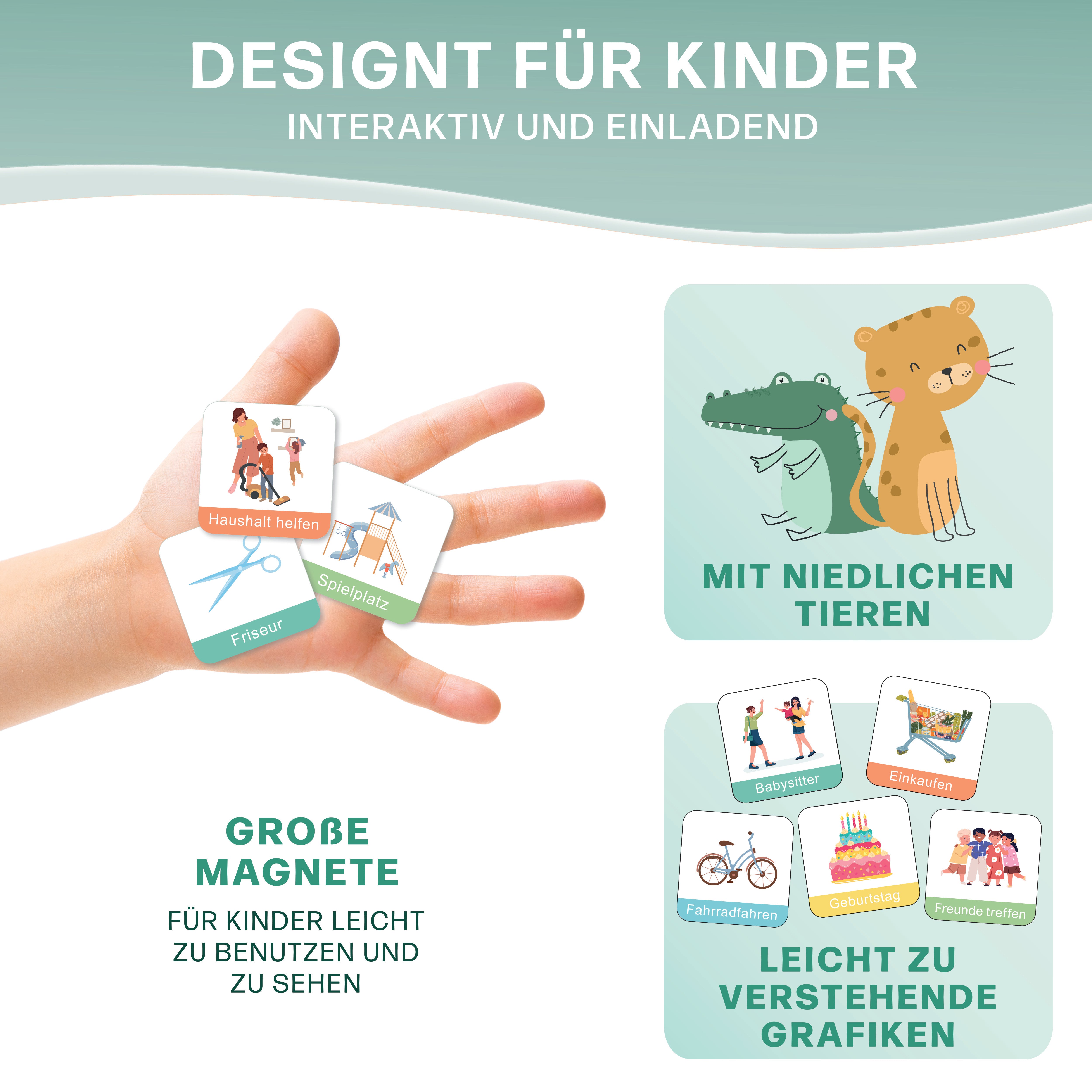 Mini Mindz Wochenplaner Kinder - Montessori Aufgabenplaner & Magnettafel (grün)