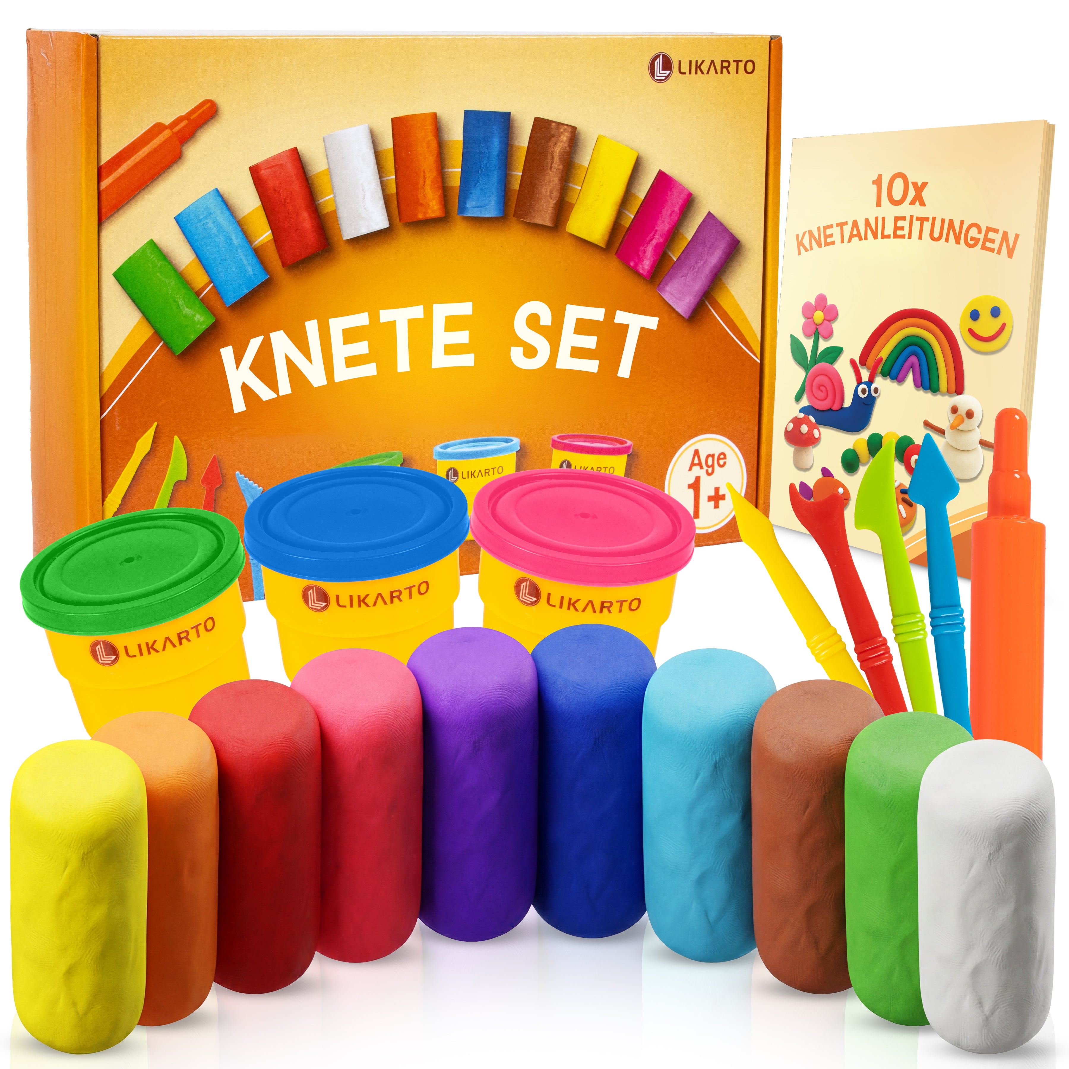 LIKARTO® Veganes Knete Set für Kinder ab 1 Jahr, 10 Farben, 5 Werkzeuge