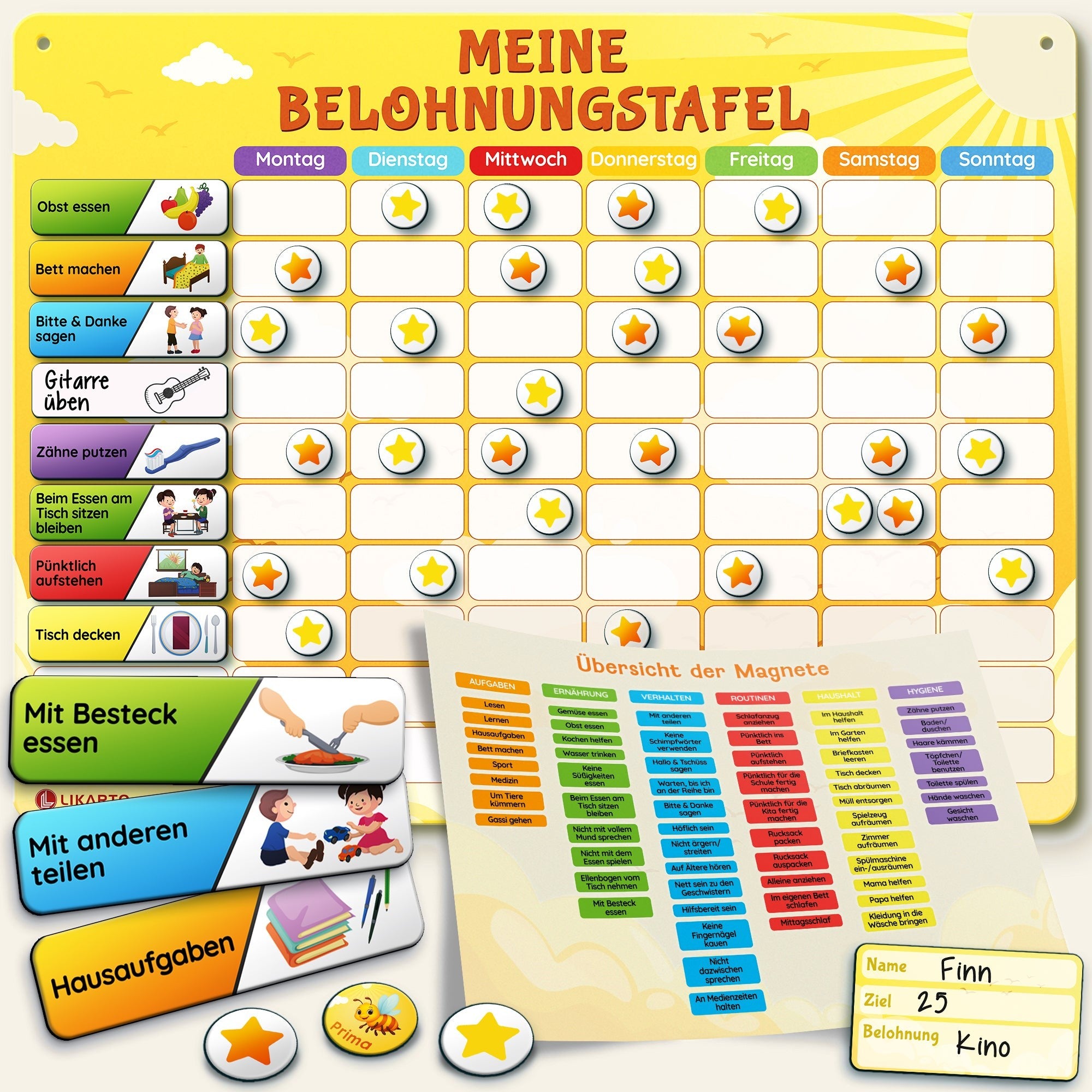 LIKARTO Belohnungstafel gelb auf warmem Creme-Hintergrund