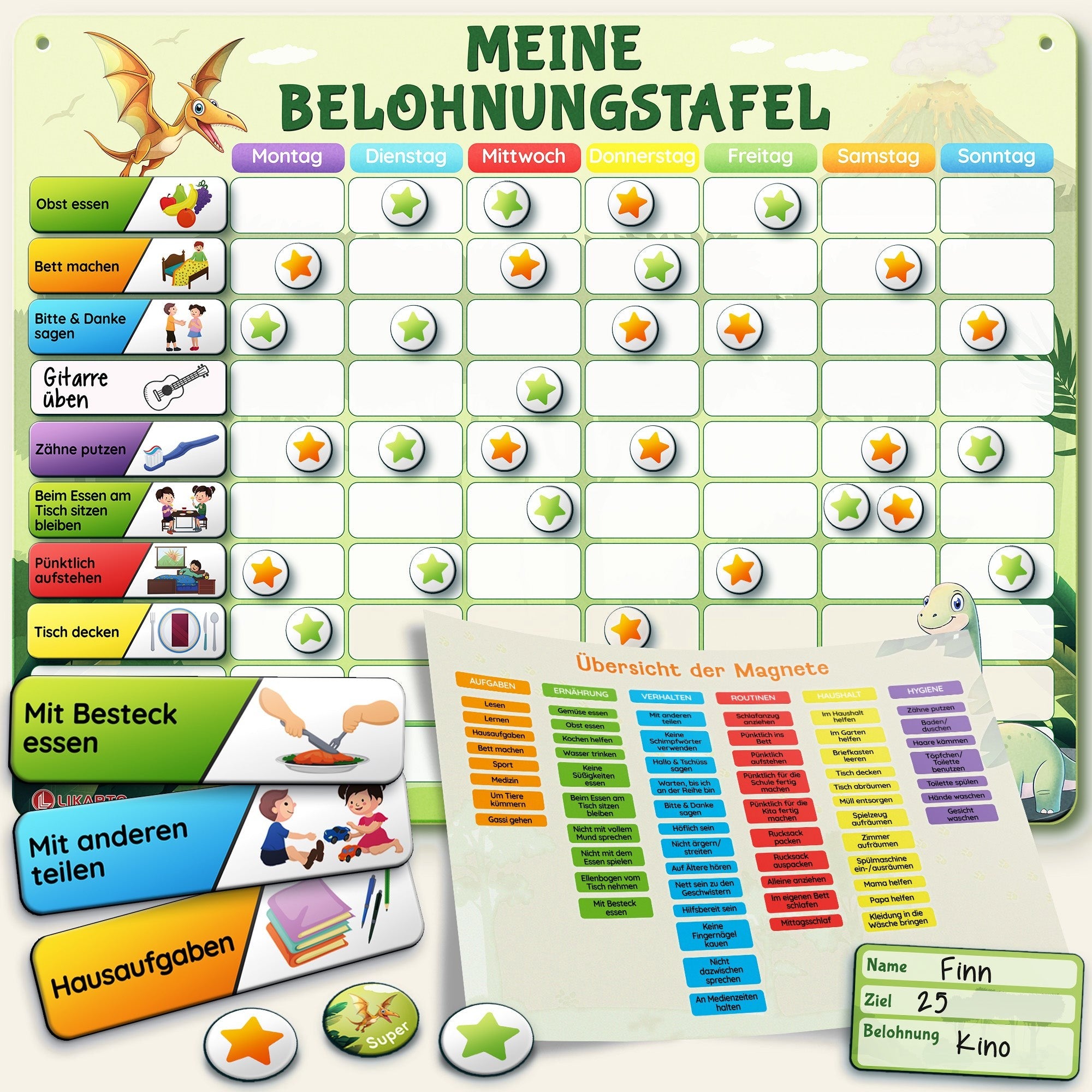 LIKARTO Belohnungstafel grün auf warmem Creme-Hintergrund