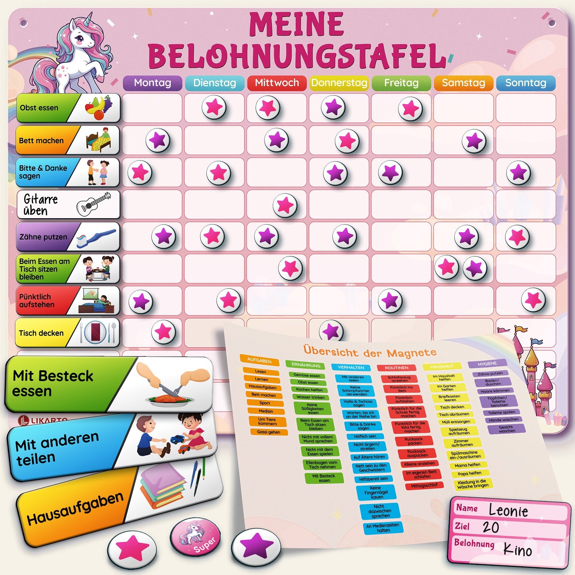 LIKARTO Belohnungstafel pink auf warmem Creme-Hintergrund