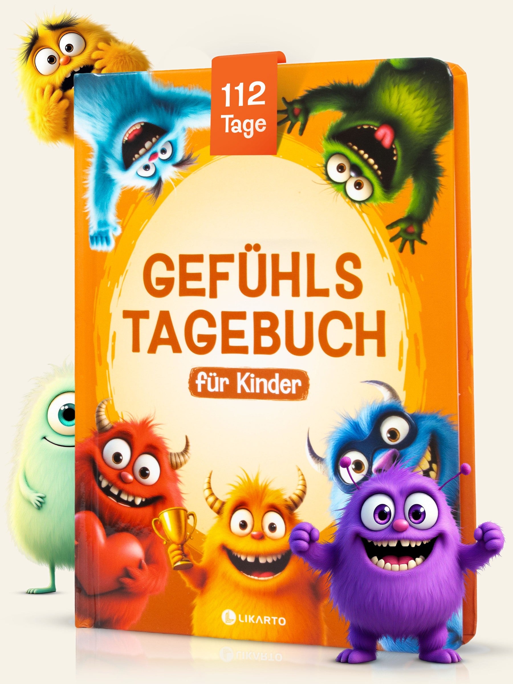 LIKARTO Gefühlstagebuch orange auf warmem Creme-Hintergrund