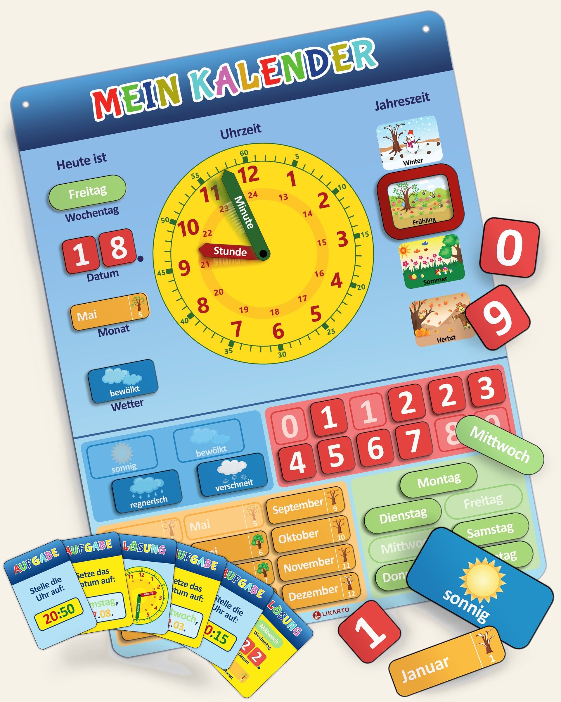 LIKARTO Lern-Kalender auf warmem Creme-Hintergrund