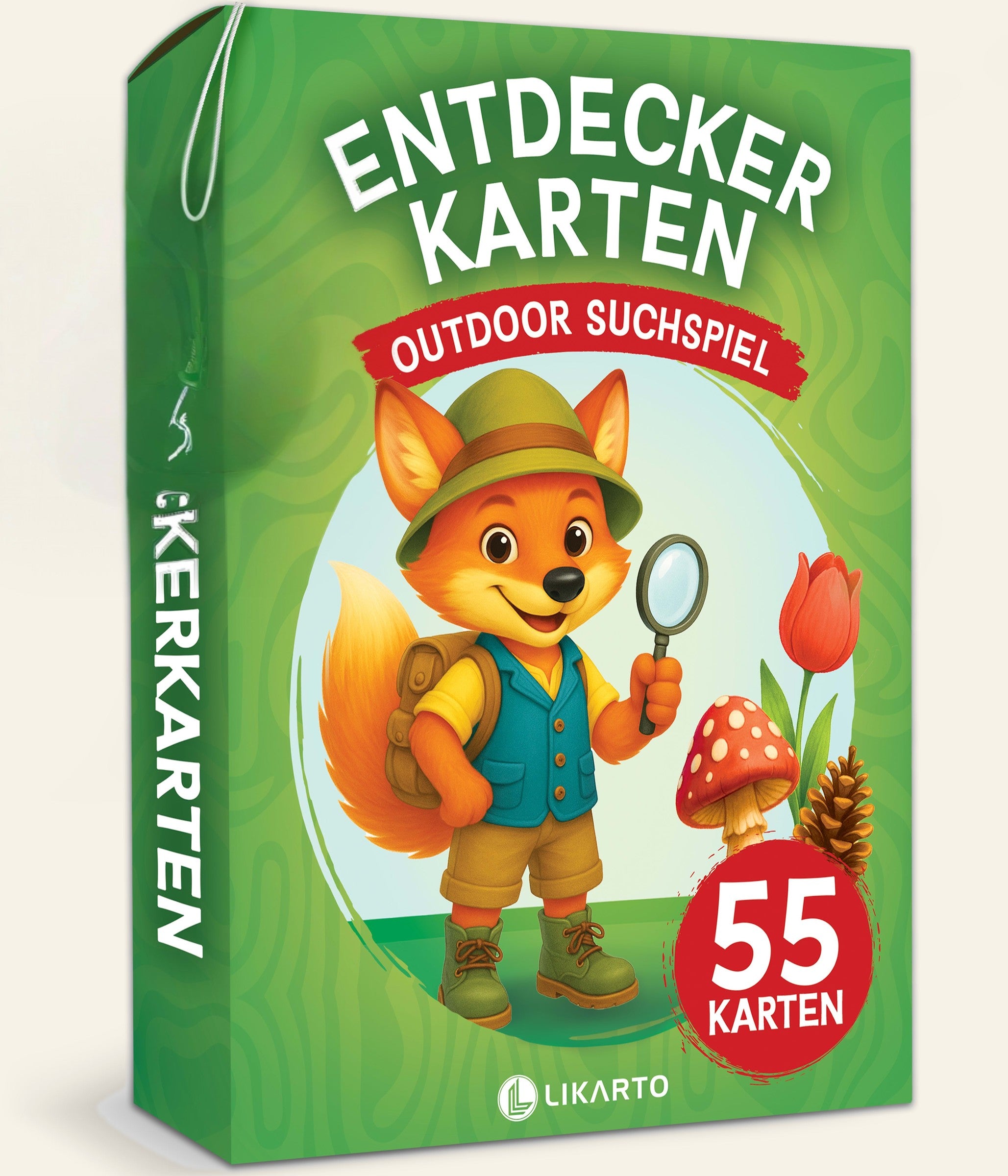 LIKARTO Outdoor Suchspiel auf warmem Creme-Hintergrund