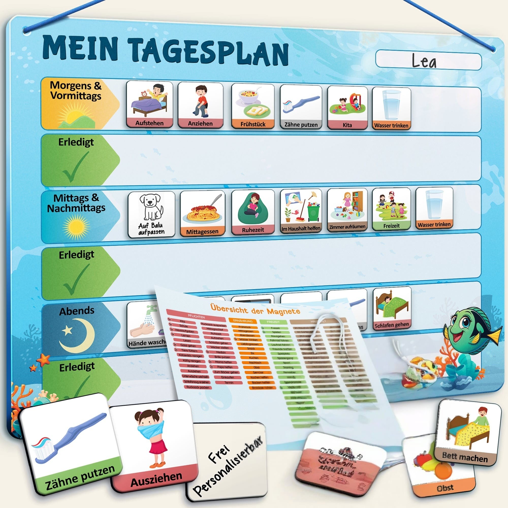LIKARTO Tagesplaner blau auf warmem Creme-Hintergrund