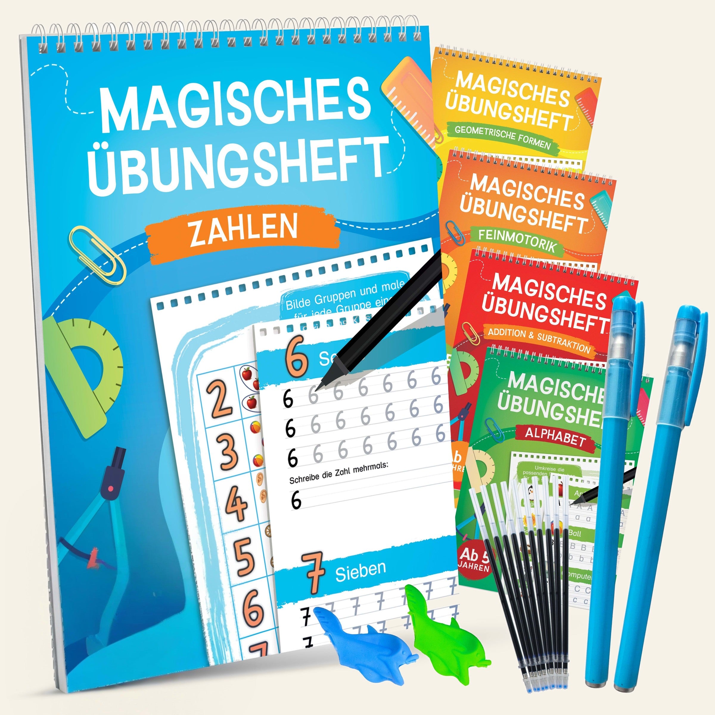 LIKARTO Magische Übungshefte auf warmem Creme-Hintergrund